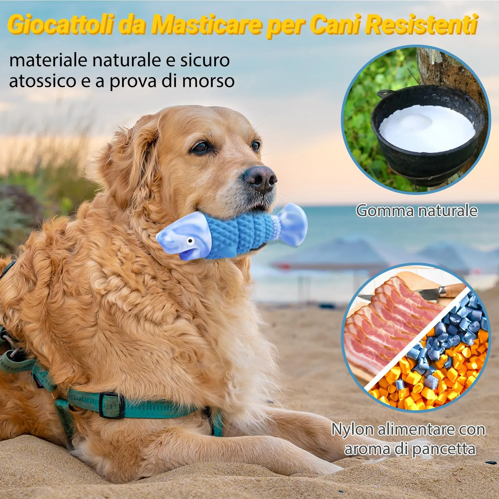 WinTour Giocattoli per cani resistenti a forma di squalo con squittio, per razze medie e grandi, Blu - immagine 3