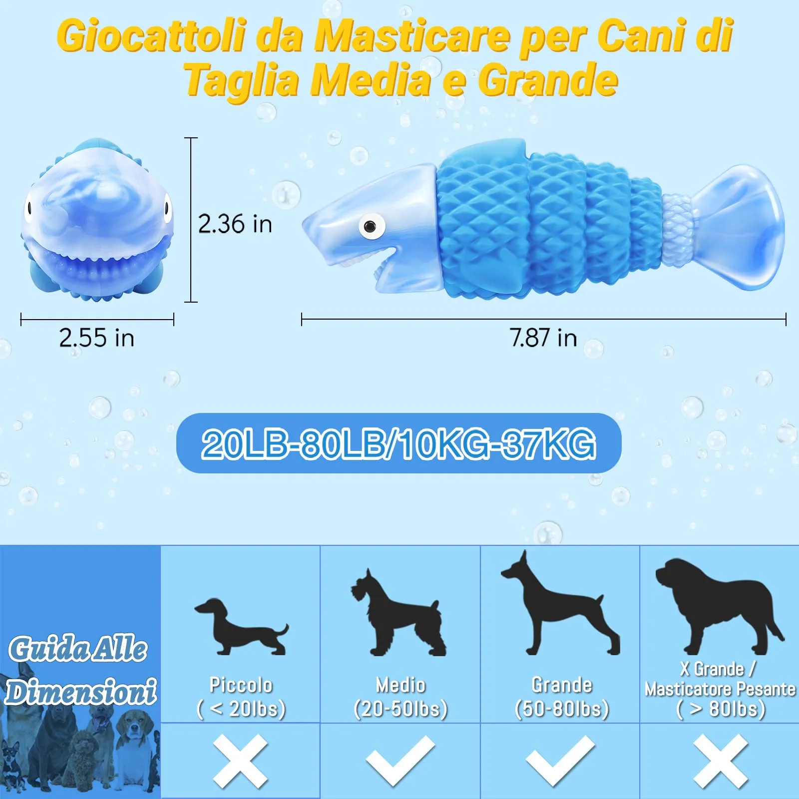 WinTour Giocattoli per cani resistenti a forma di squalo con squittio, per razze medie e grandi, Blu - immagine 5