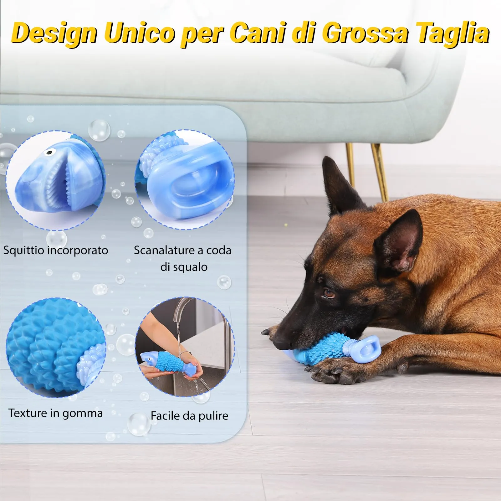 WinTour Giocattoli per cani resistenti a forma di squalo con squittio, per razze medie e grandi, Blu - immagine 6
