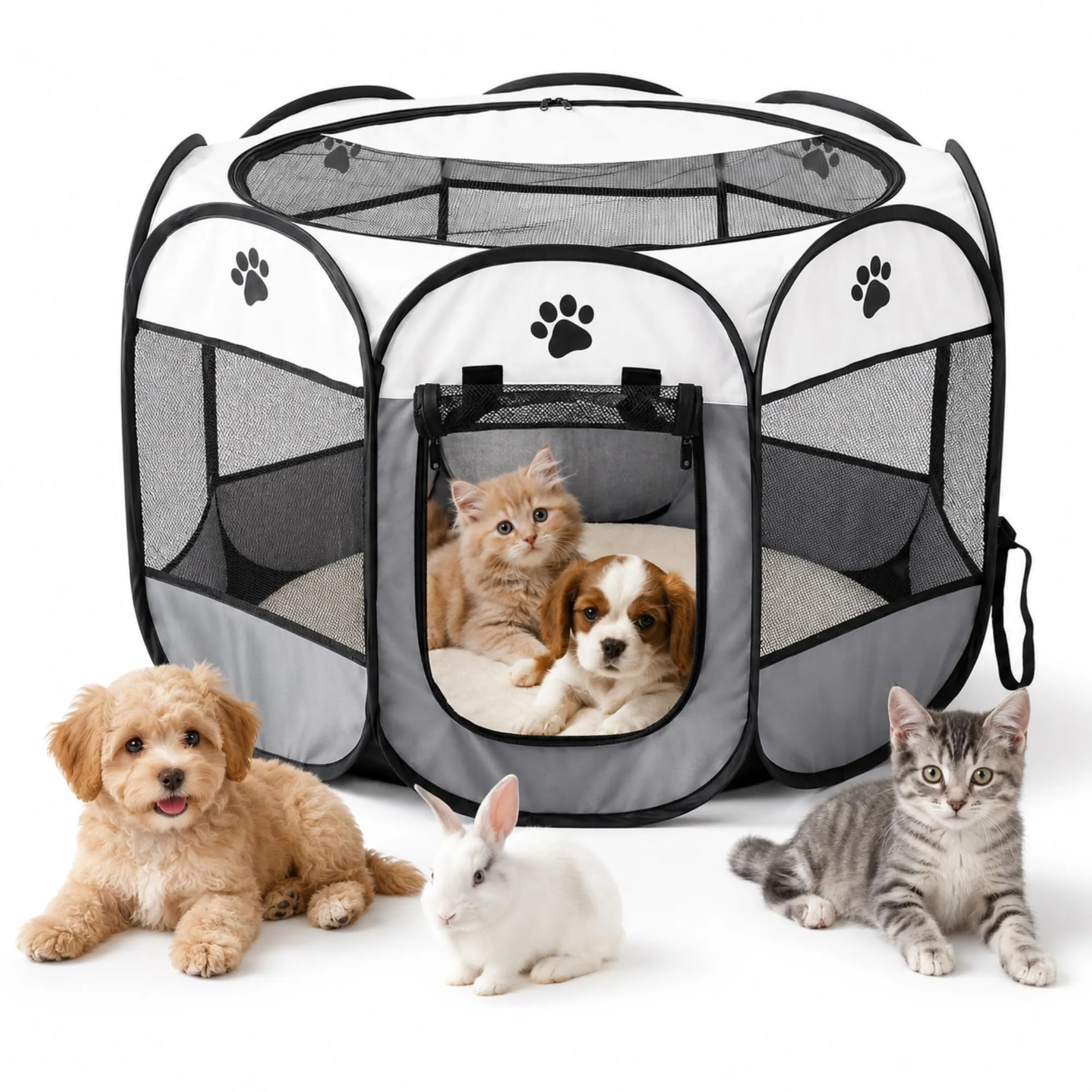 Qnbonrich Recinto pieghevole per cuccioli, 74 x 74 x 43 cm, grigio - immagine 1