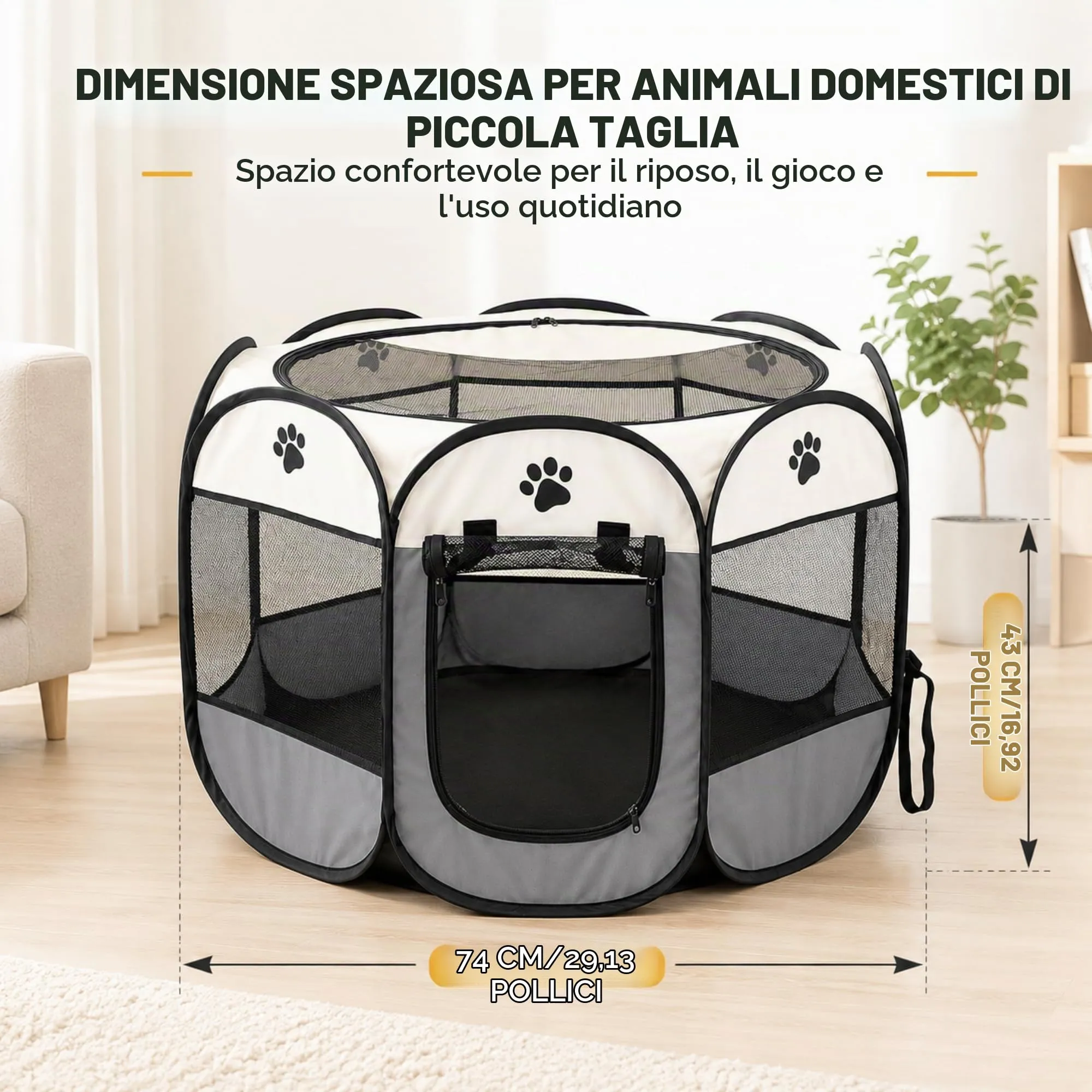 Qnbonrich Recinto pieghevole per cuccioli, 74 x 74 x 43 cm, grigio - immagine 2