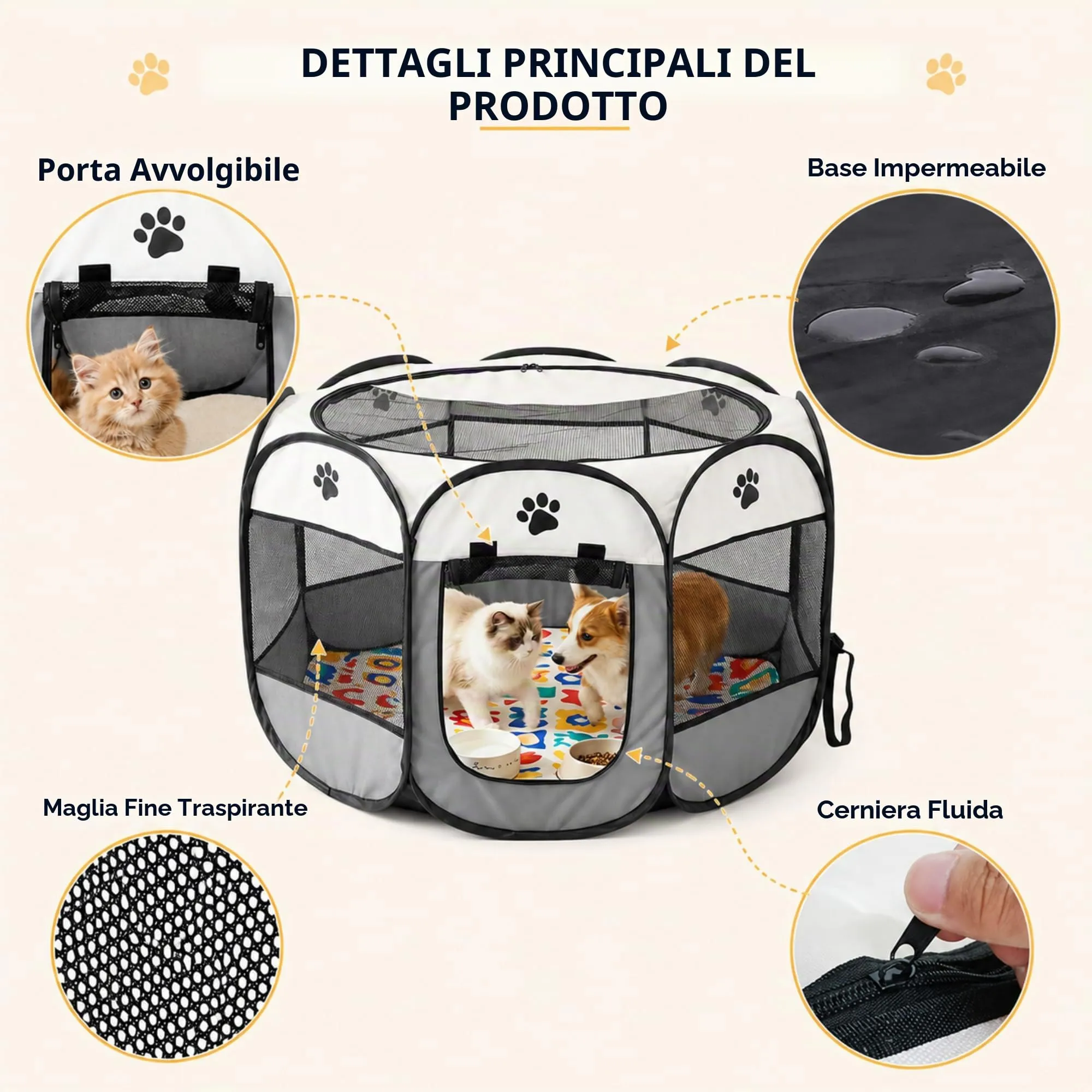 Qnbonrich Recinto pieghevole per cuccioli, 74 x 74 x 43 cm, grigio - immagine 6