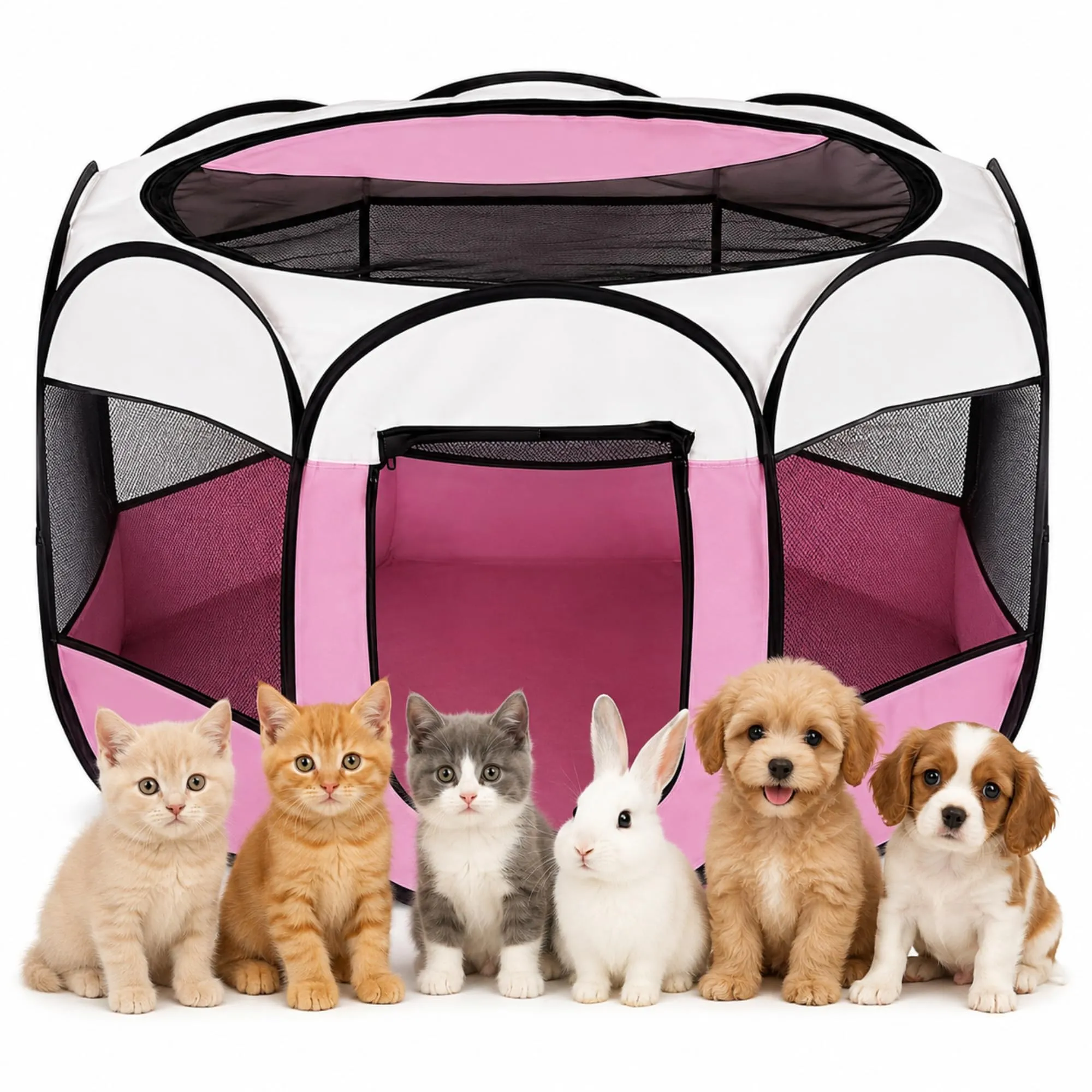 Qnbonrich Recinto Pieghevole per Cuccioli, 74 x 74 x 43 cm, Rosa - immagine 1
