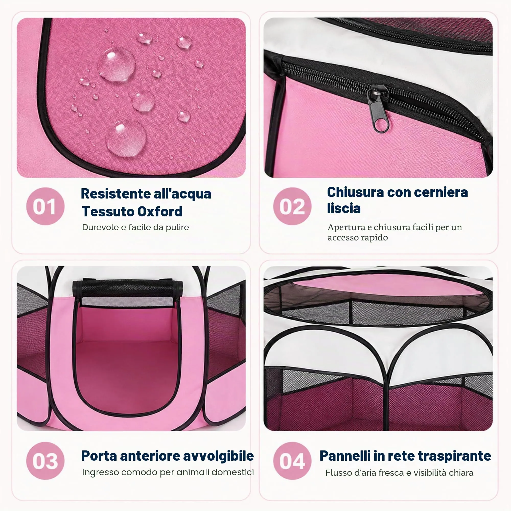 Qnbonrich Recinto Pieghevole per Cuccioli, 74 x 74 x 43 cm, Rosa - immagine 5