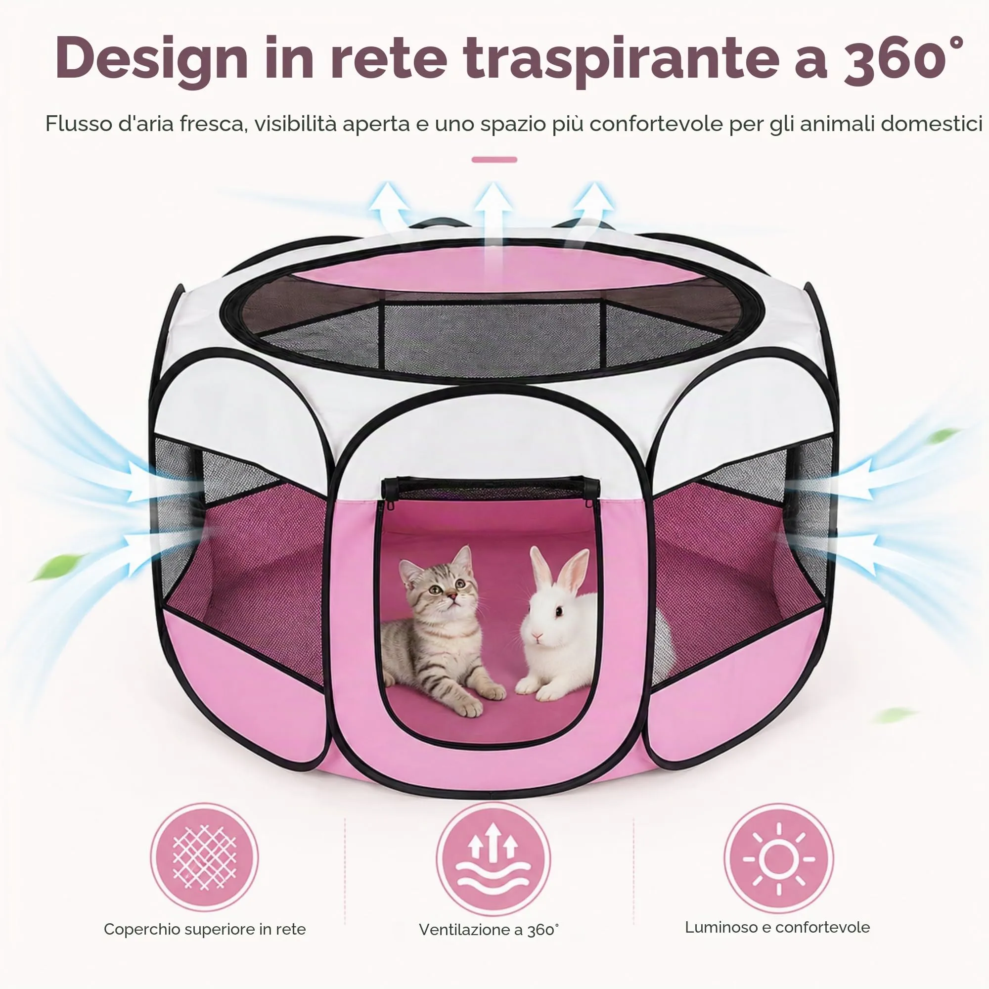 Qnbonrich Recinto Pieghevole per Cuccioli, 74 x 74 x 43 cm, Rosa - immagine 6