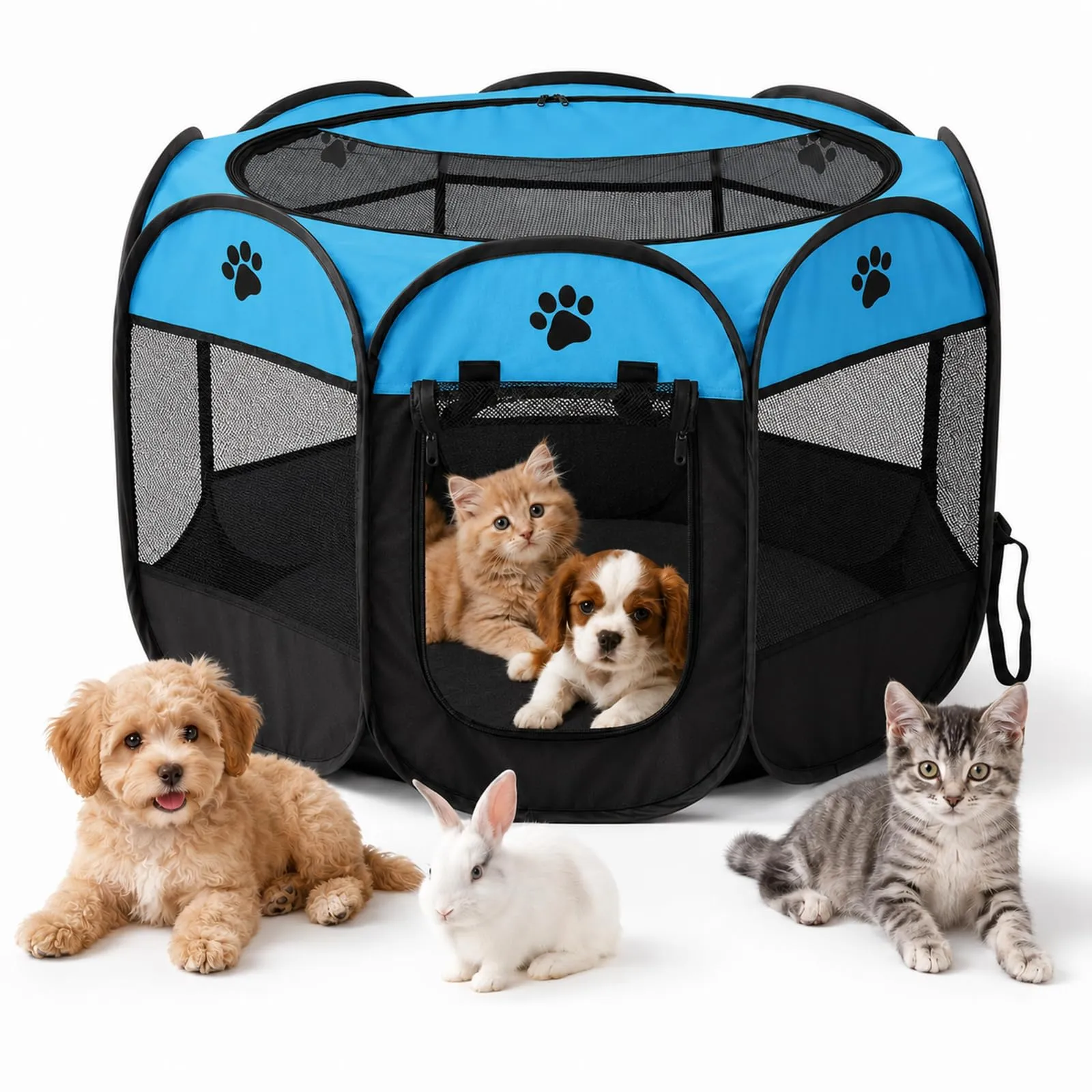 Qnbonrich Recinto pieghevole per cuccioli, 74 x 74 x 43 cm, Azzurro - immagine 1