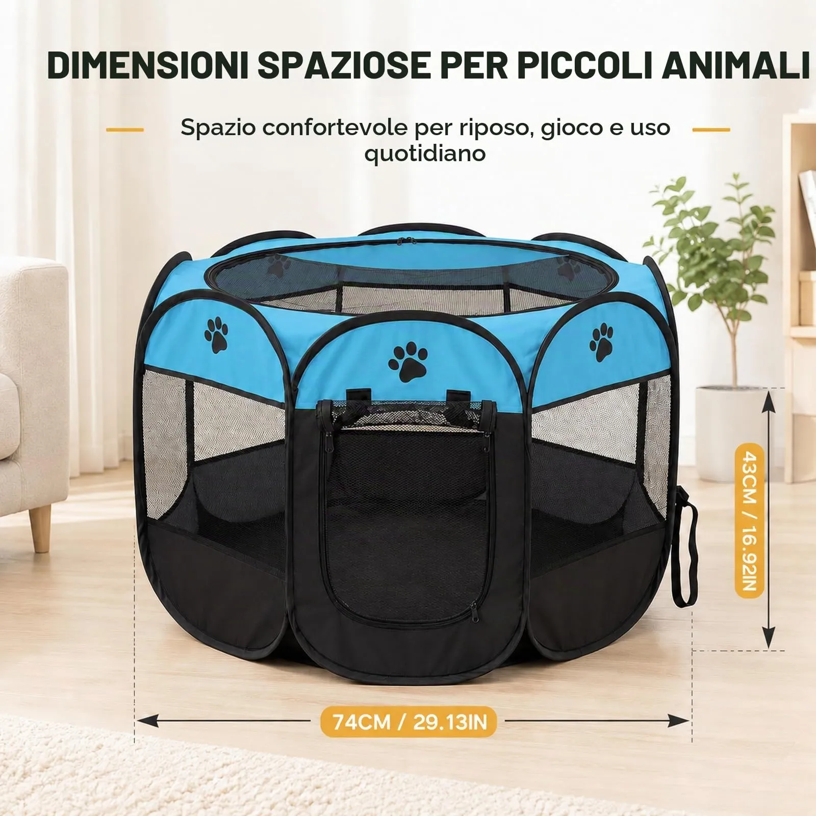 Qnbonrich Recinto pieghevole per cuccioli, 74 x 74 x 43 cm, Azzurro - immagine 2