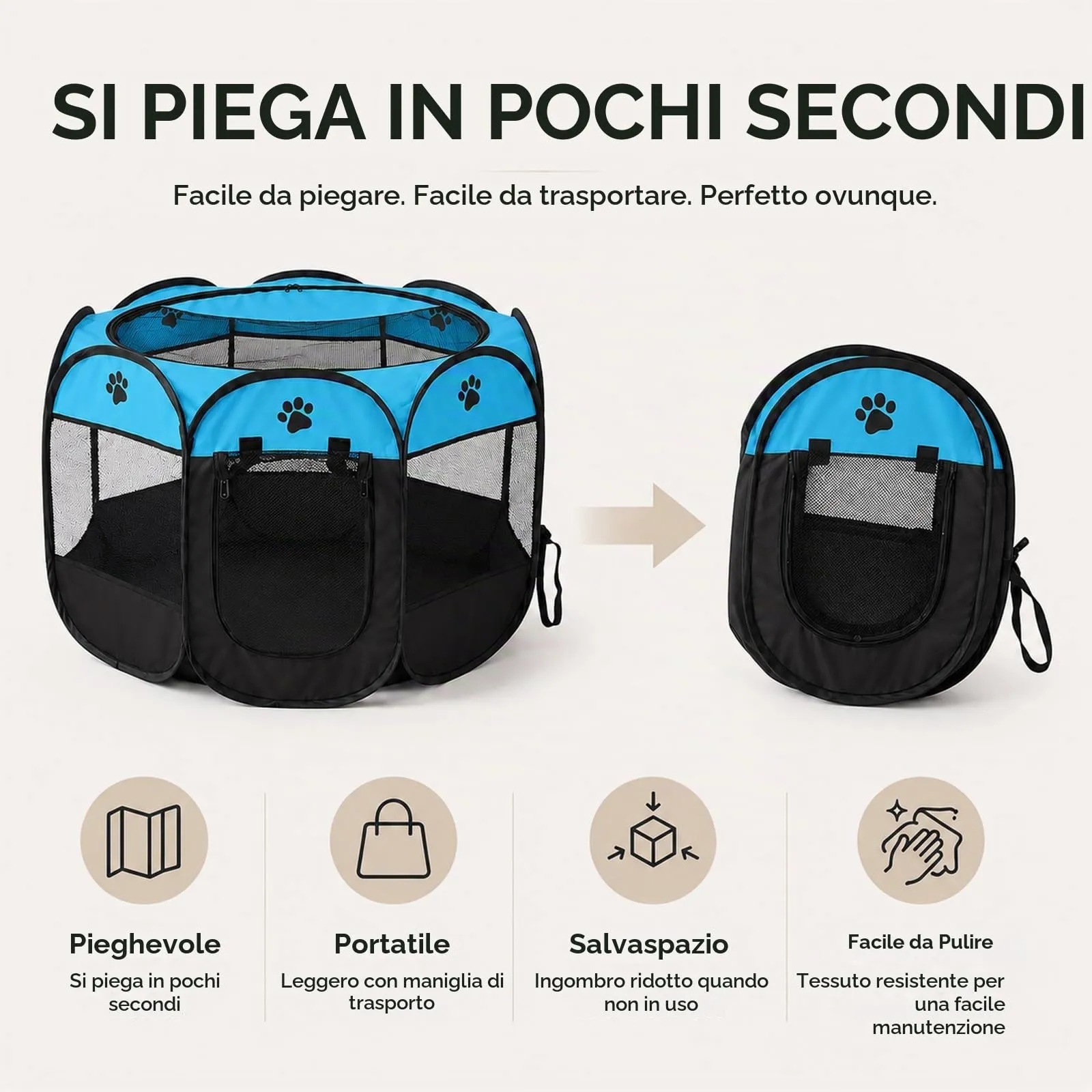 Qnbonrich Recinto pieghevole per cuccioli, 74 x 74 x 43 cm, Azzurro - immagine 4