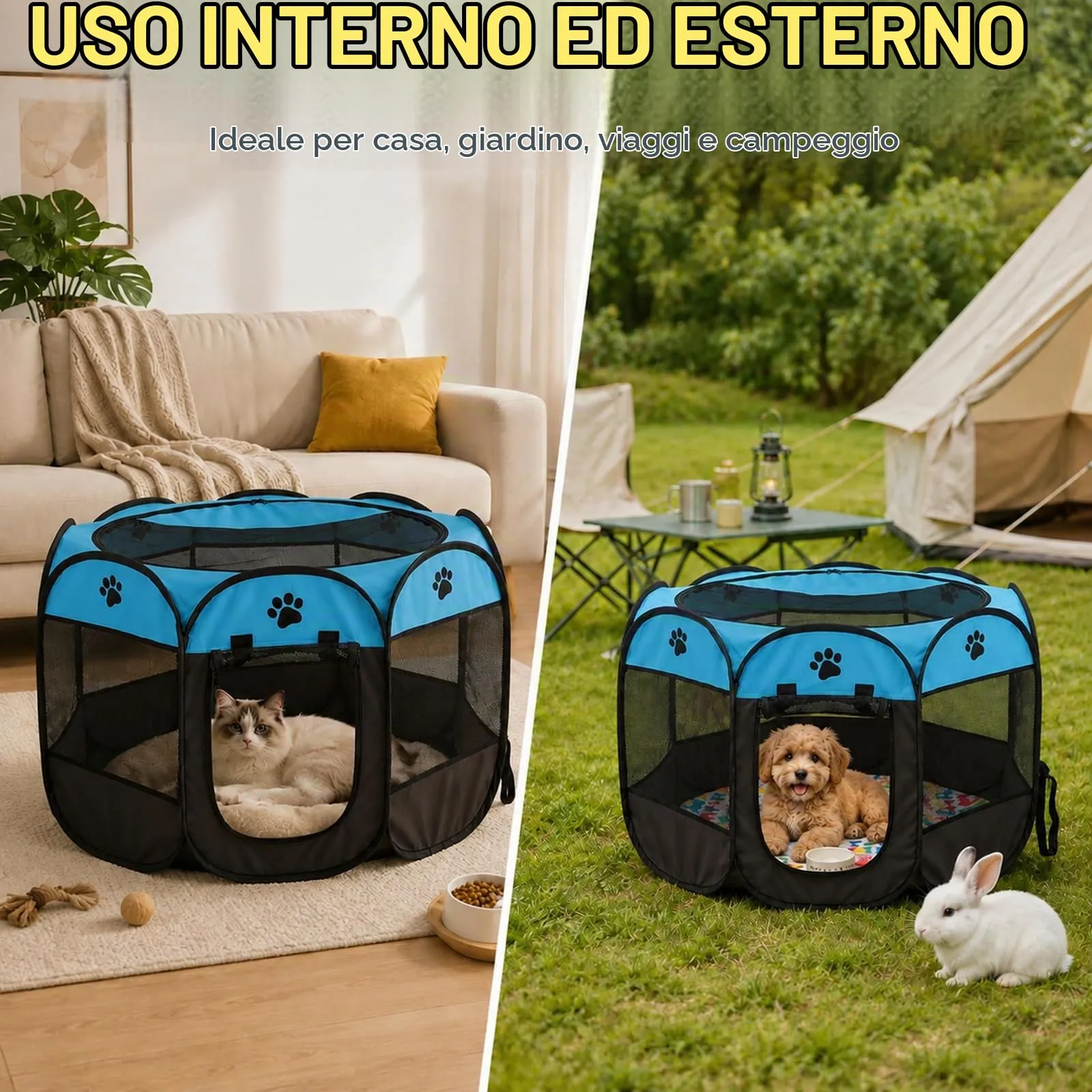 Qnbonrich Recinto pieghevole per cuccioli, 74 x 74 x 43 cm, Azzurro - immagine 7