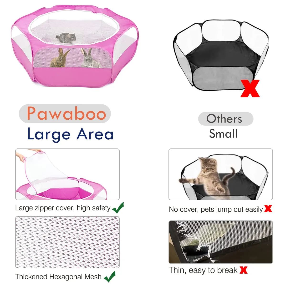 Pawaboo Recinto per piccoli animali con zip, rosso rosa, 133 x 65 x 38 cm - immagine 3