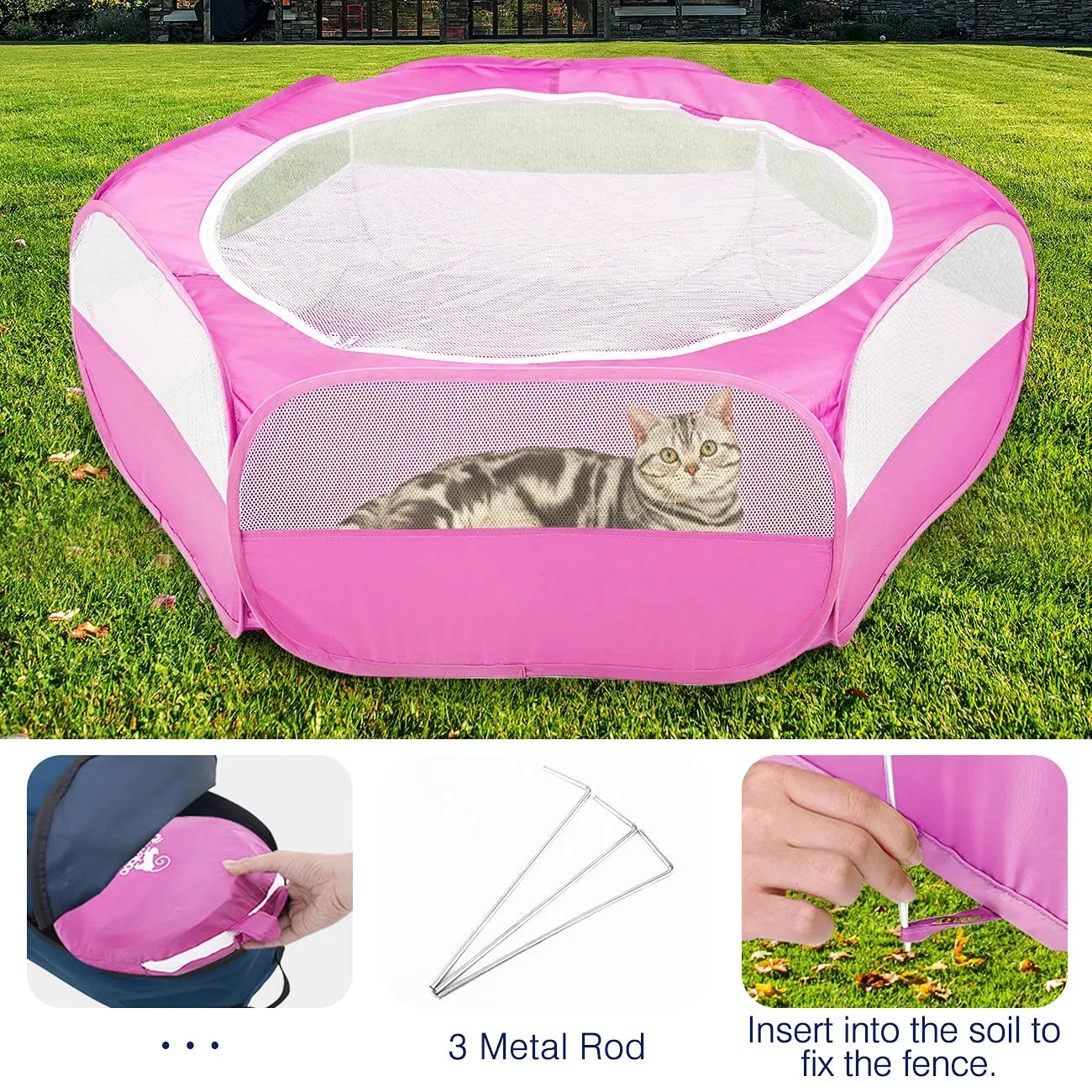 Pawaboo Recinto per piccoli animali con zip, rosso rosa, 133 x 65 x 38 cm - immagine 5