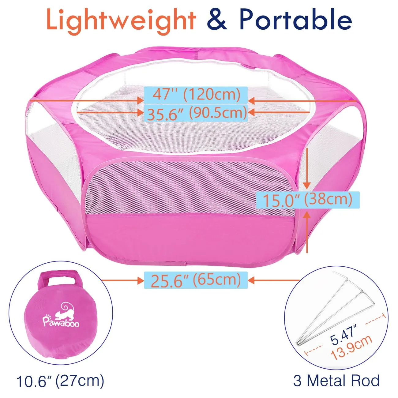 Pawaboo Recinto per piccoli animali con zip, rosso rosa, 133 x 65 x 38 cm - immagine 6