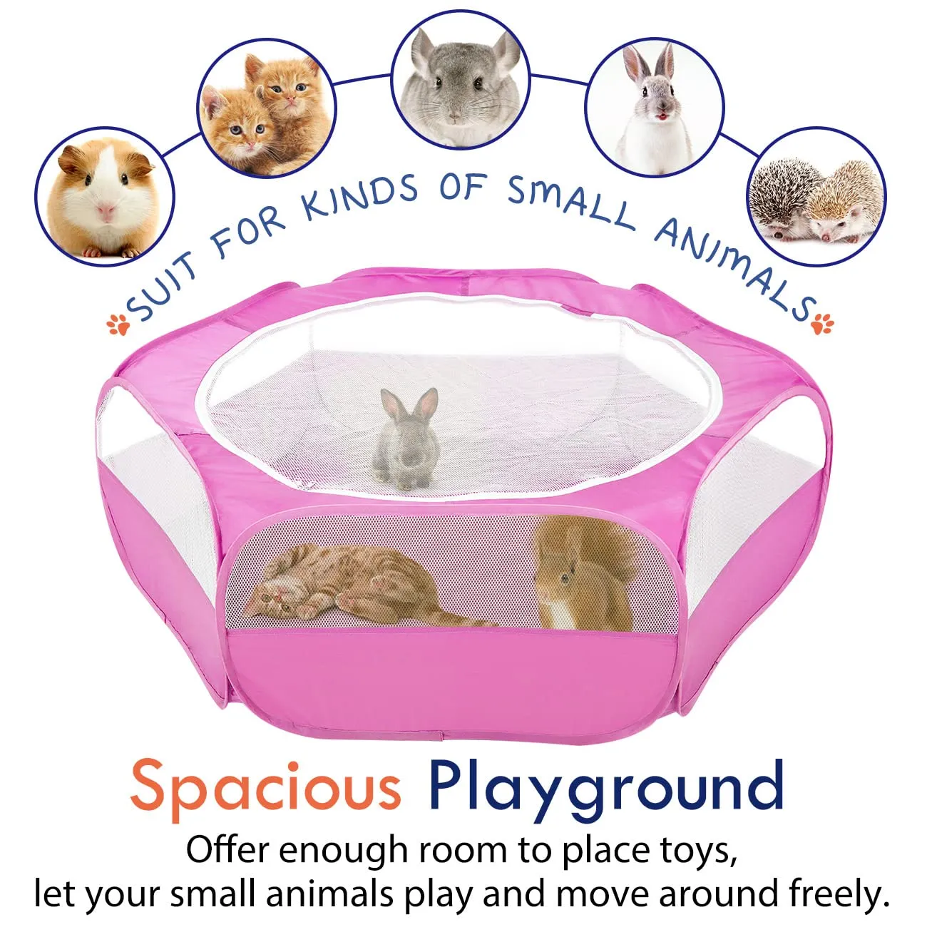 Pawaboo Recinto per piccoli animali con zip, rosso rosa, 133 x 65 x 38 cm - immagine 7