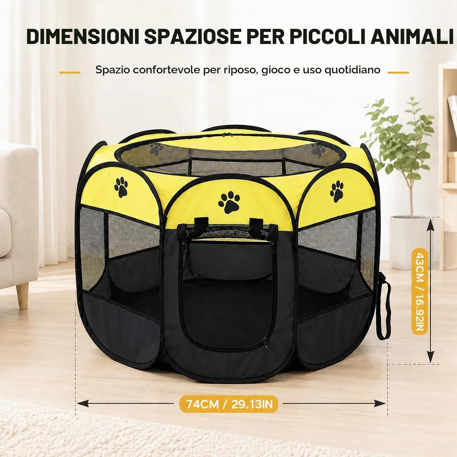 Qnbonrich Recinto Pieghevole per Cuccioli, 74 x 74 x 43 cm, Giallo - immagine 2