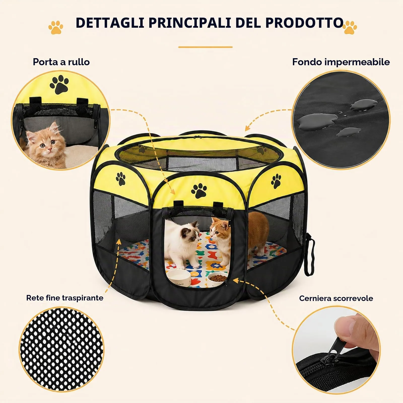 Qnbonrich Recinto Pieghevole per Cuccioli, 74 x 74 x 43 cm, Giallo - immagine 3