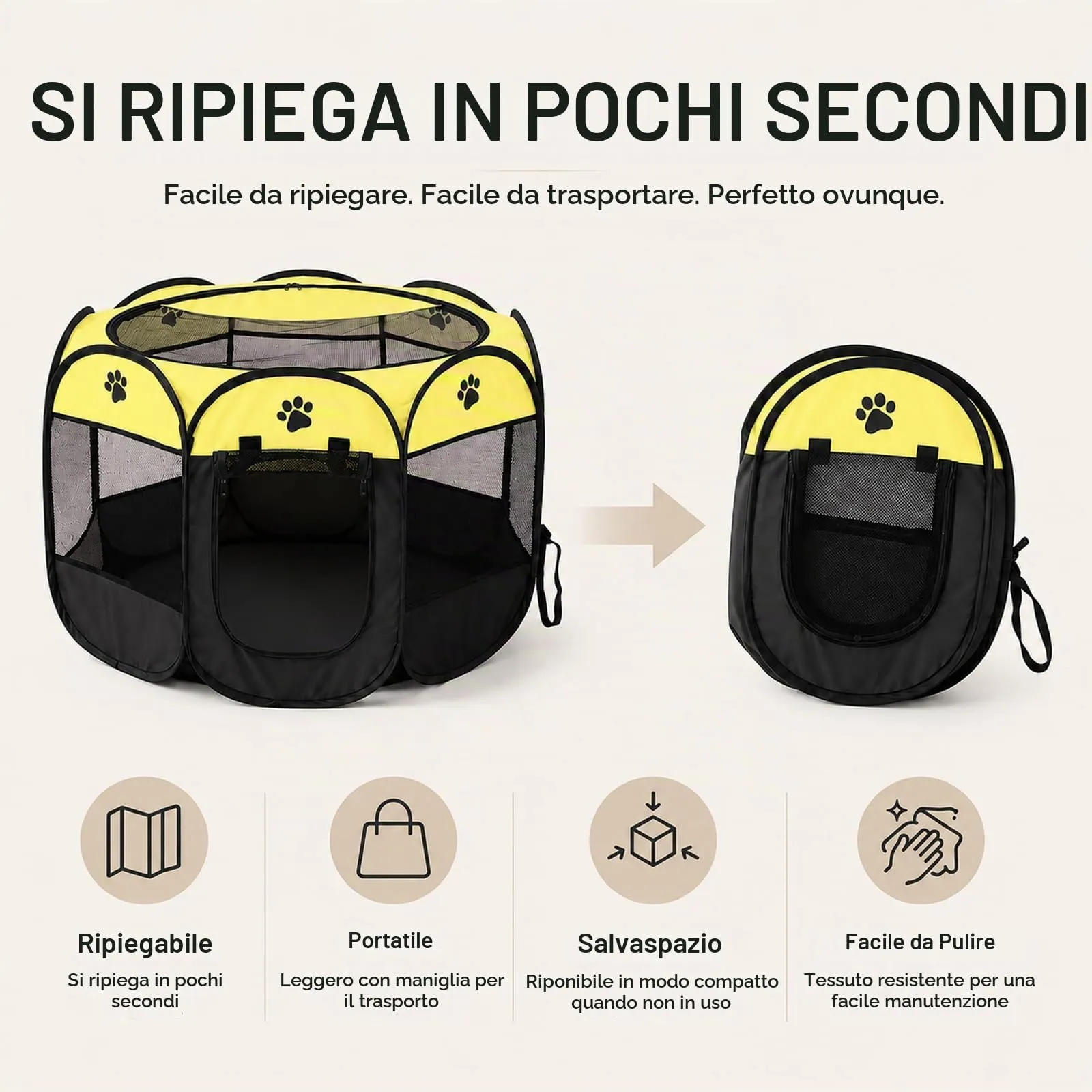 Qnbonrich Recinto Pieghevole per Cuccioli, 74 x 74 x 43 cm, Giallo - immagine 4
