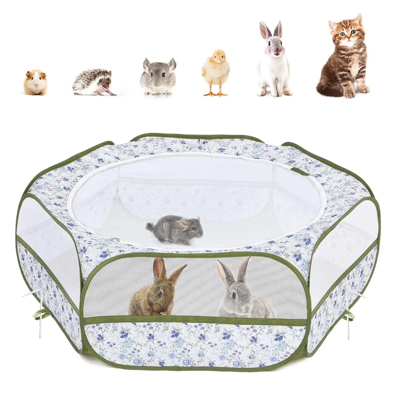 Pawaboo Recinto per piccoli animali con zip, Blu Fiori Bianchi - immagine 1