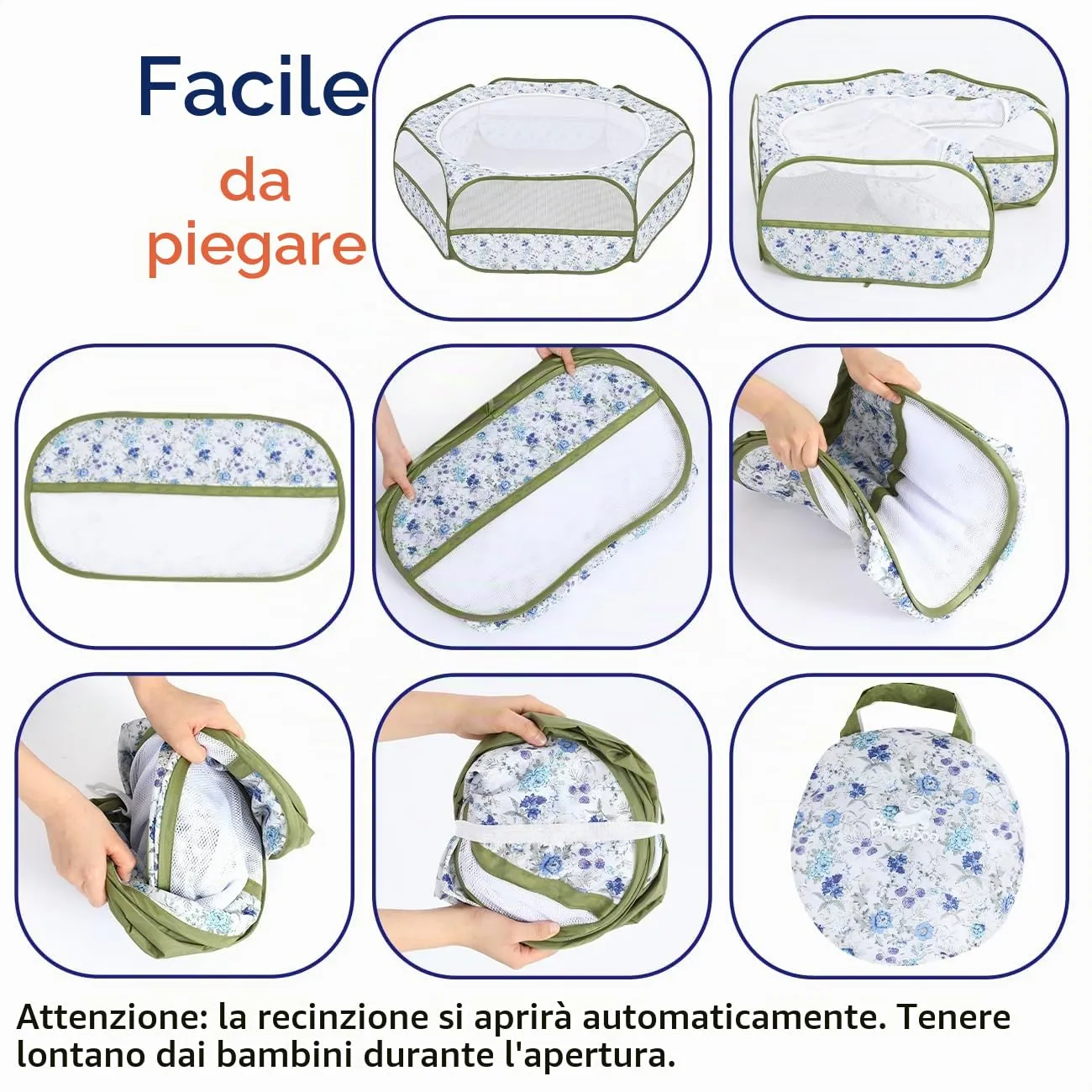 Pawaboo Recinto per piccoli animali con zip, Blu Fiori Bianchi - immagine 2