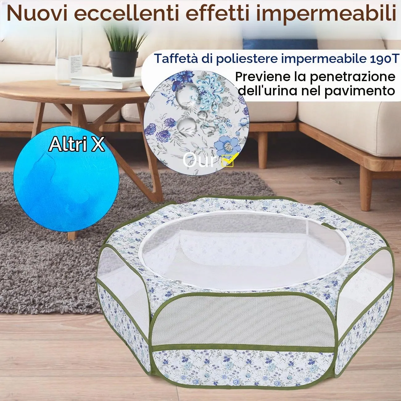 Pawaboo Recinto per piccoli animali con zip, Blu Fiori Bianchi - immagine 4