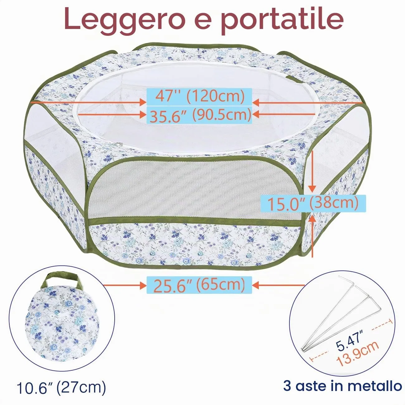 Pawaboo Recinto per piccoli animali con zip, Blu Fiori Bianchi - immagine 6