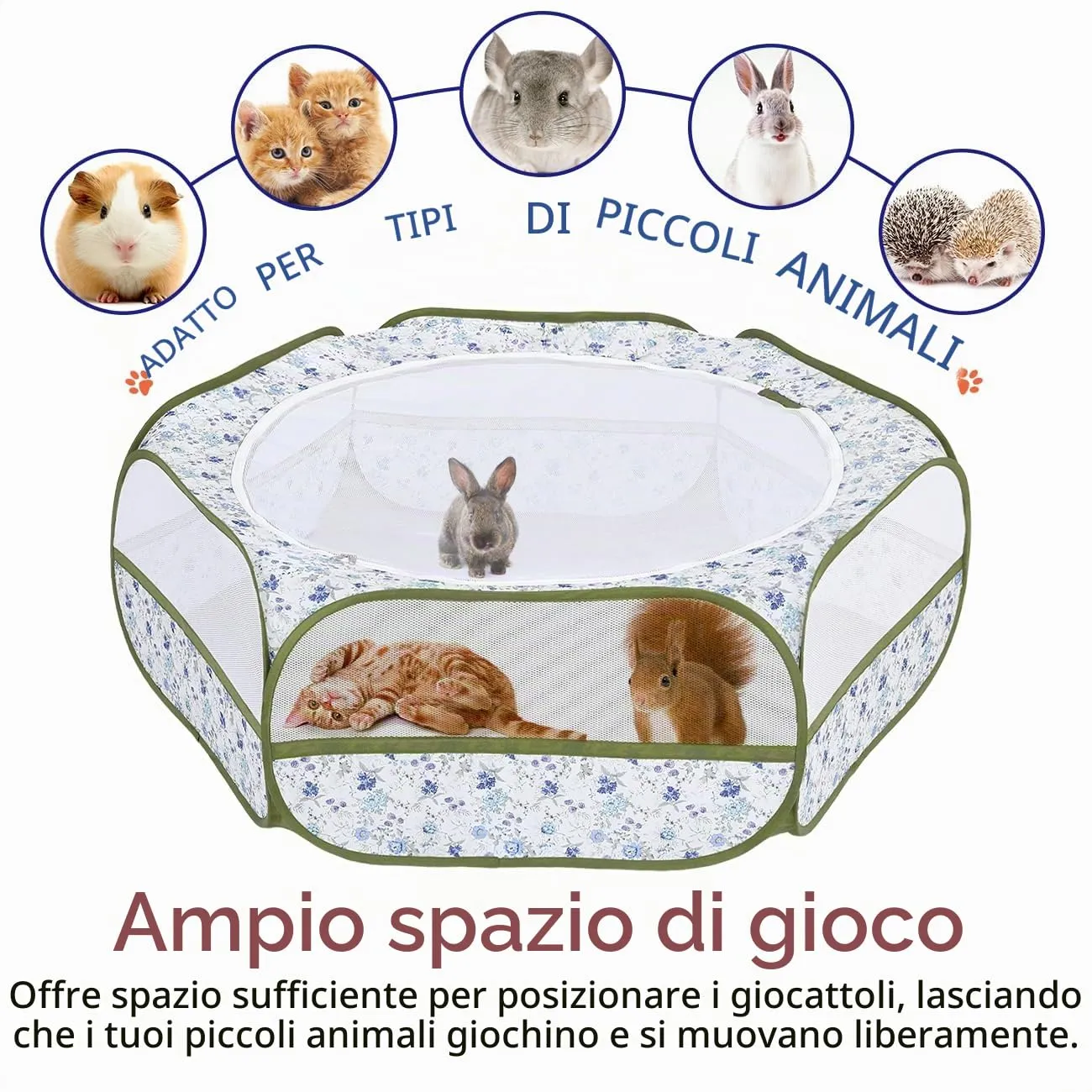 Pawaboo Recinto per piccoli animali con zip, Blu Fiori Bianchi - immagine 7