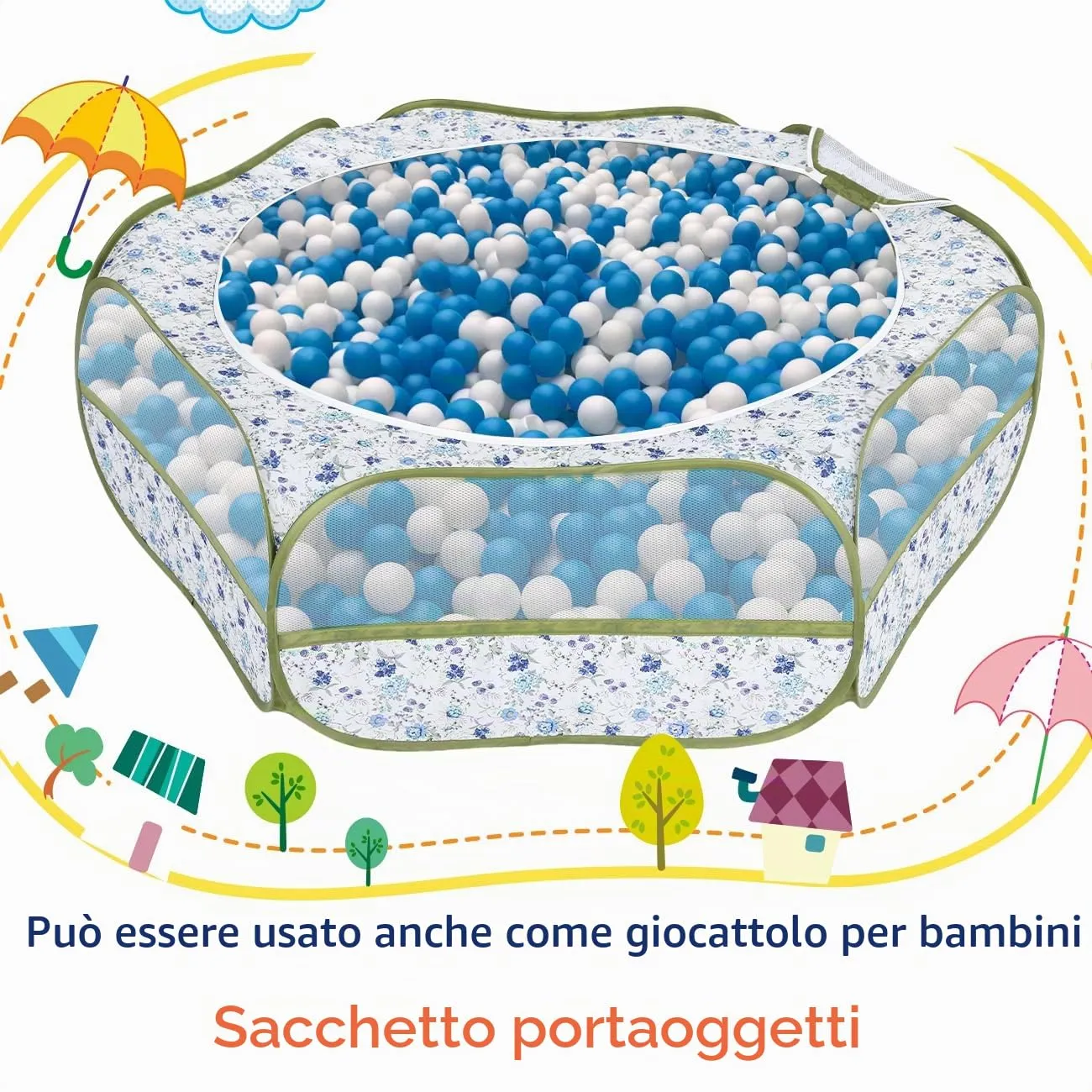 Pawaboo Recinto per piccoli animali con zip, Blu Fiori Bianchi - immagine 8