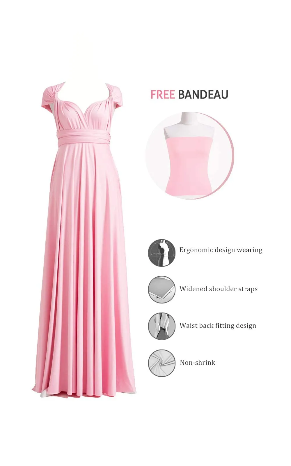 72styles Abito Cerimonia Donna Elegante Infinity Damigella d'Onore - immagine 3