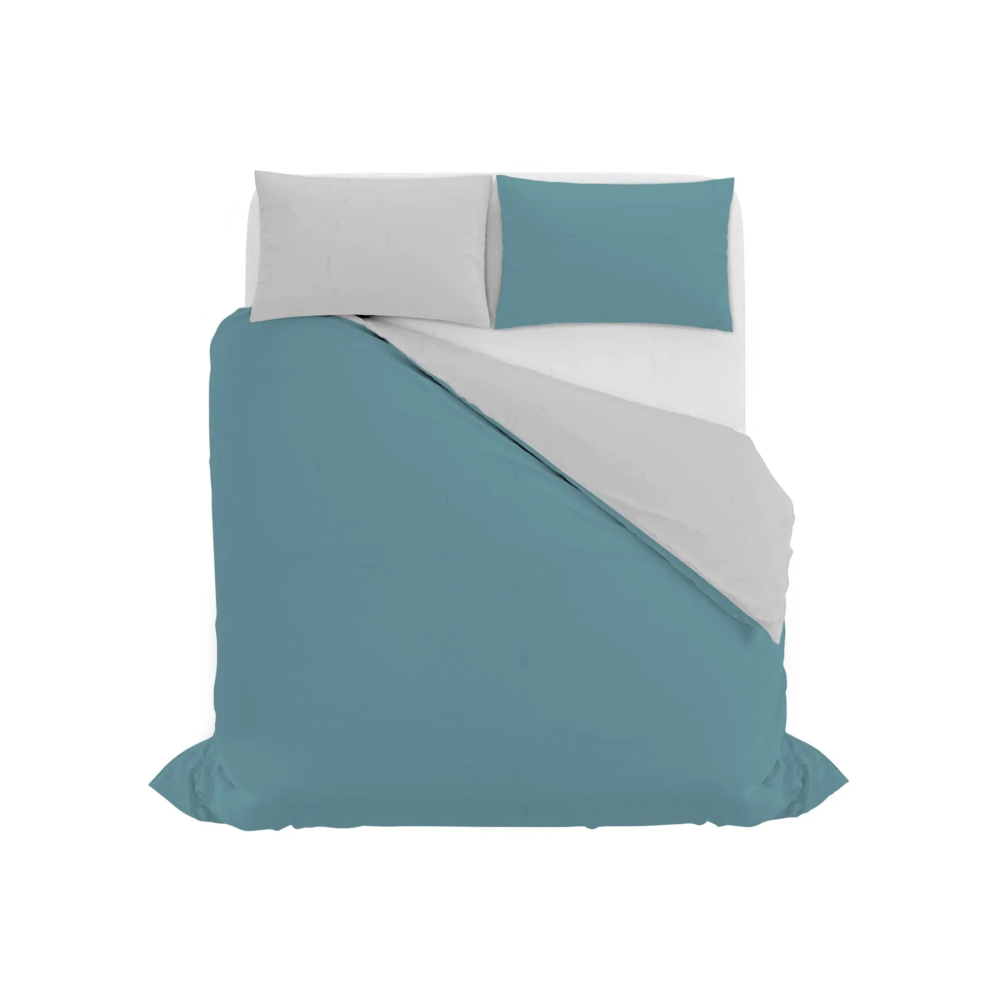 Italian Bed Linen Set Copripiumino 100% Cotone, Matrimoniale, 250x200 cm, Ottanio/Grigio Chiaro - immagine 10