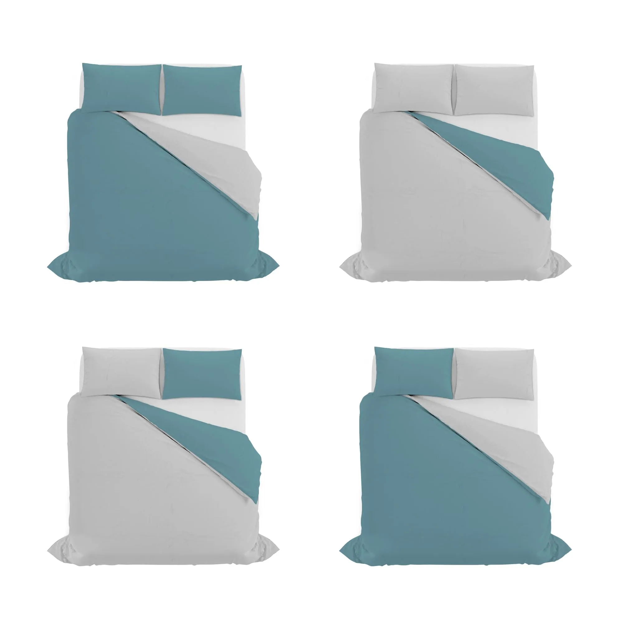 Italian Bed Linen Set Copripiumino 100% Cotone, Matrimoniale, 250x200 cm, Ottanio/Grigio Chiaro - immagine 11