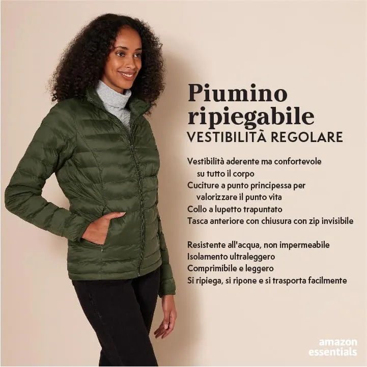 Amazon Essentials Piumino leggero resistente all'acqua ripiegabile Donna, Nero, XL - immagine 2