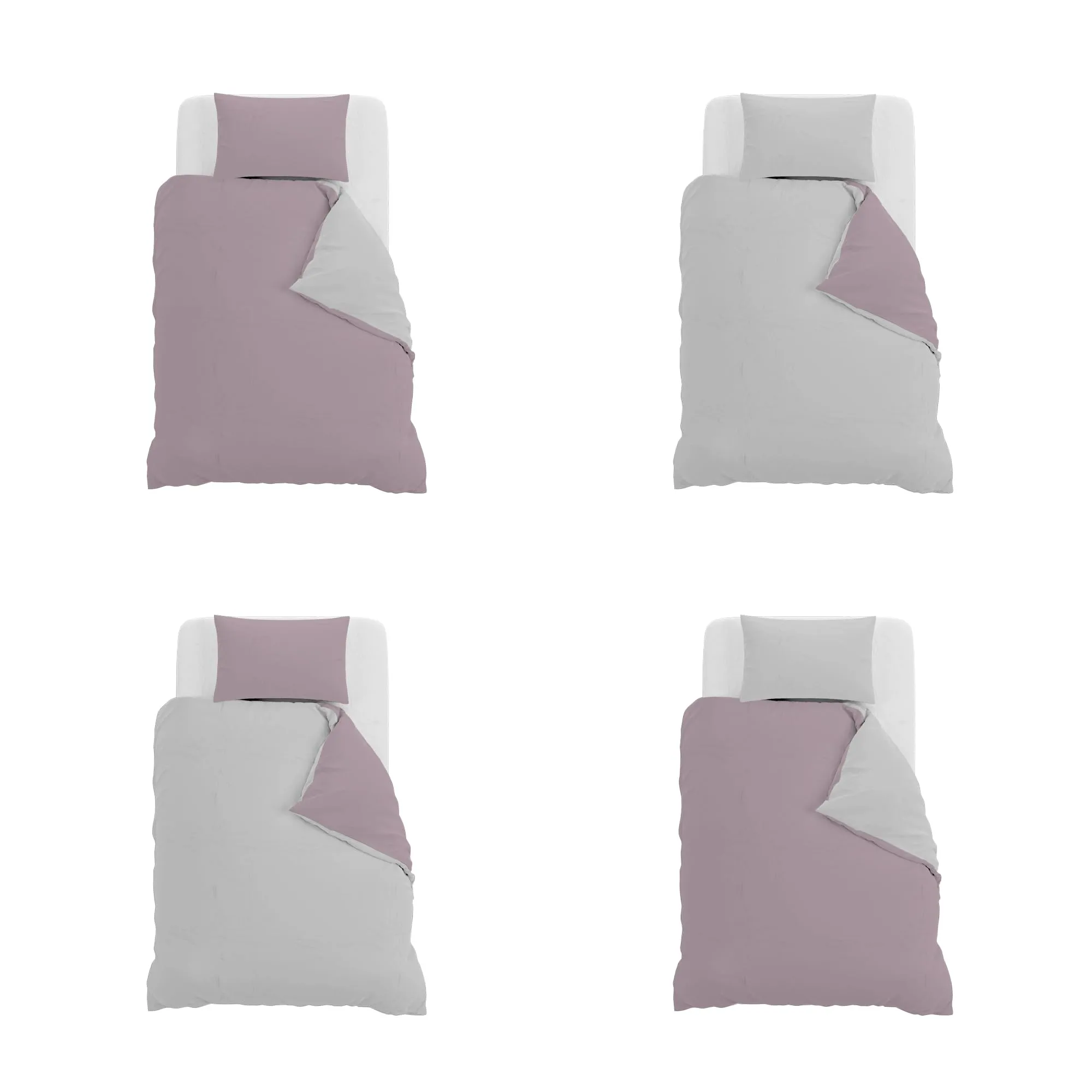 Italian Bed Linen Set Copripiumino 100% Cotone, 200x200 cm, Piazza e Mezza, Rosa Antico/Grigio Chiaro - immagine 11