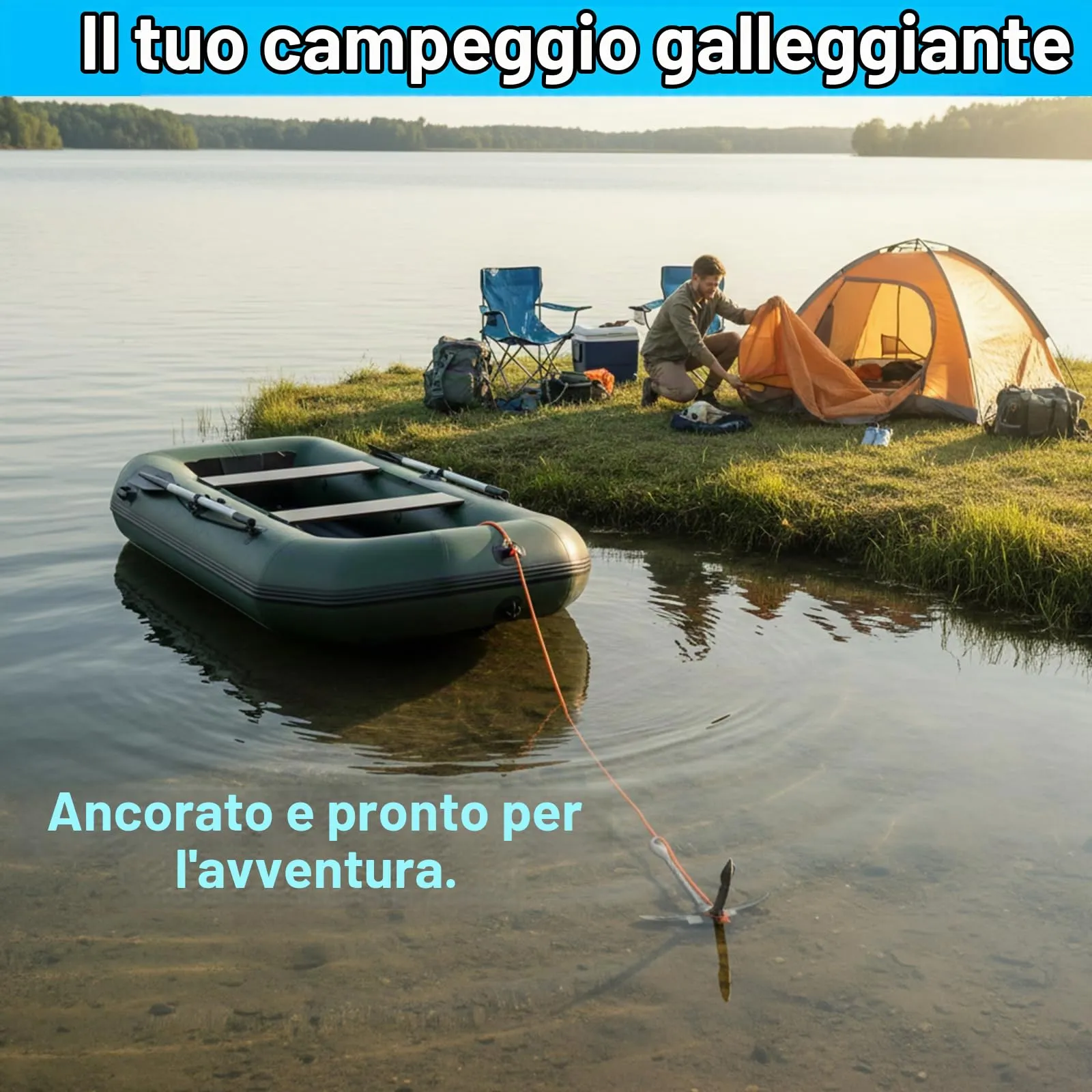 BeGrit Ancora Pieghevole per SUP, Kayak, Canoe e Gommoni, 1,5kg, Acciaio al Carbonio con Cima da 10m, Boa e Borsa di Stoccaggio - immagine 5