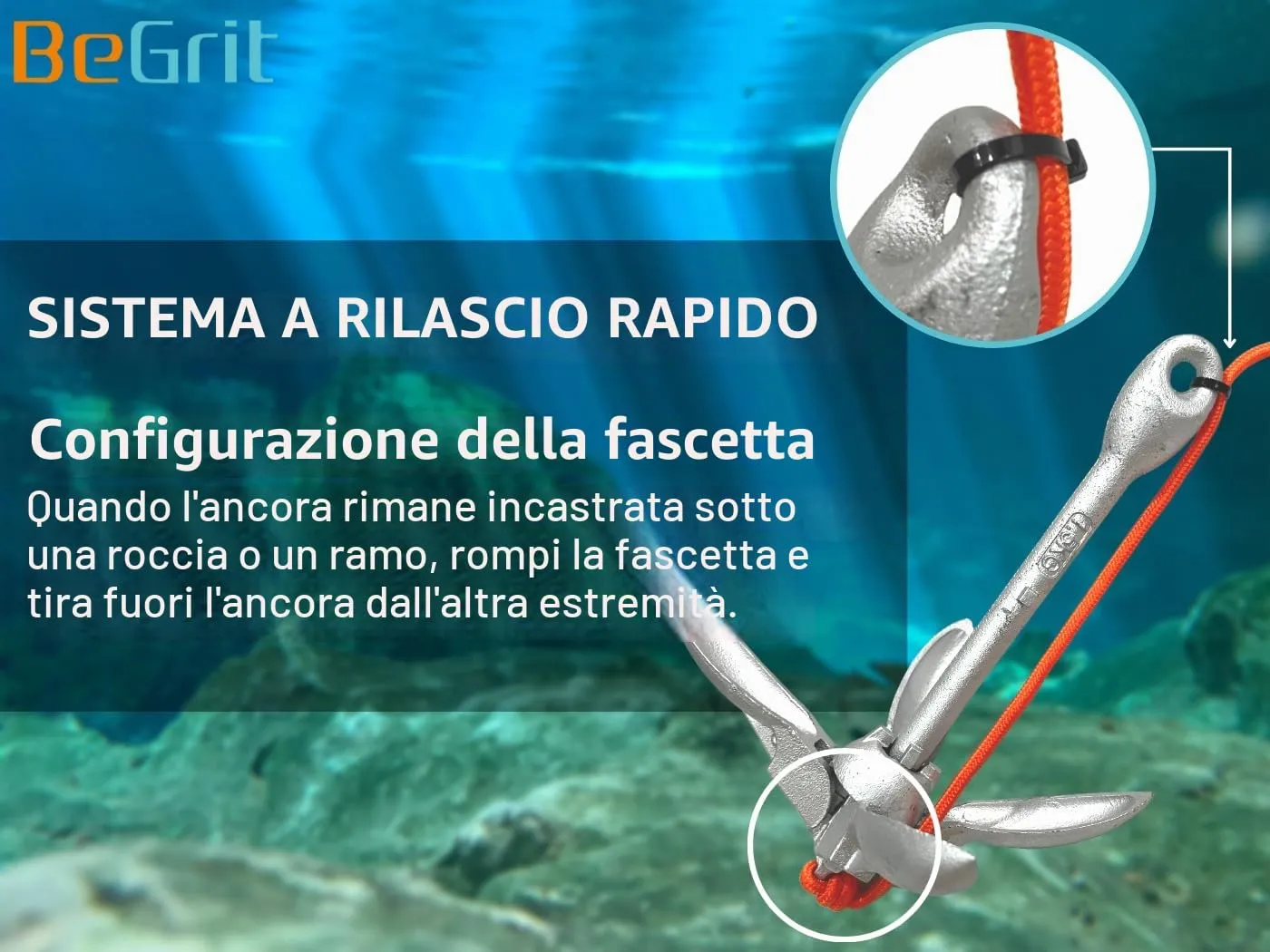 BeGrit Ancora Pieghevole per SUP, Kayak, Canoe e Gommoni, 1,5kg, Acciaio al Carbonio con Cima da 10m, Boa e Borsa di Stoccaggio - immagine 9