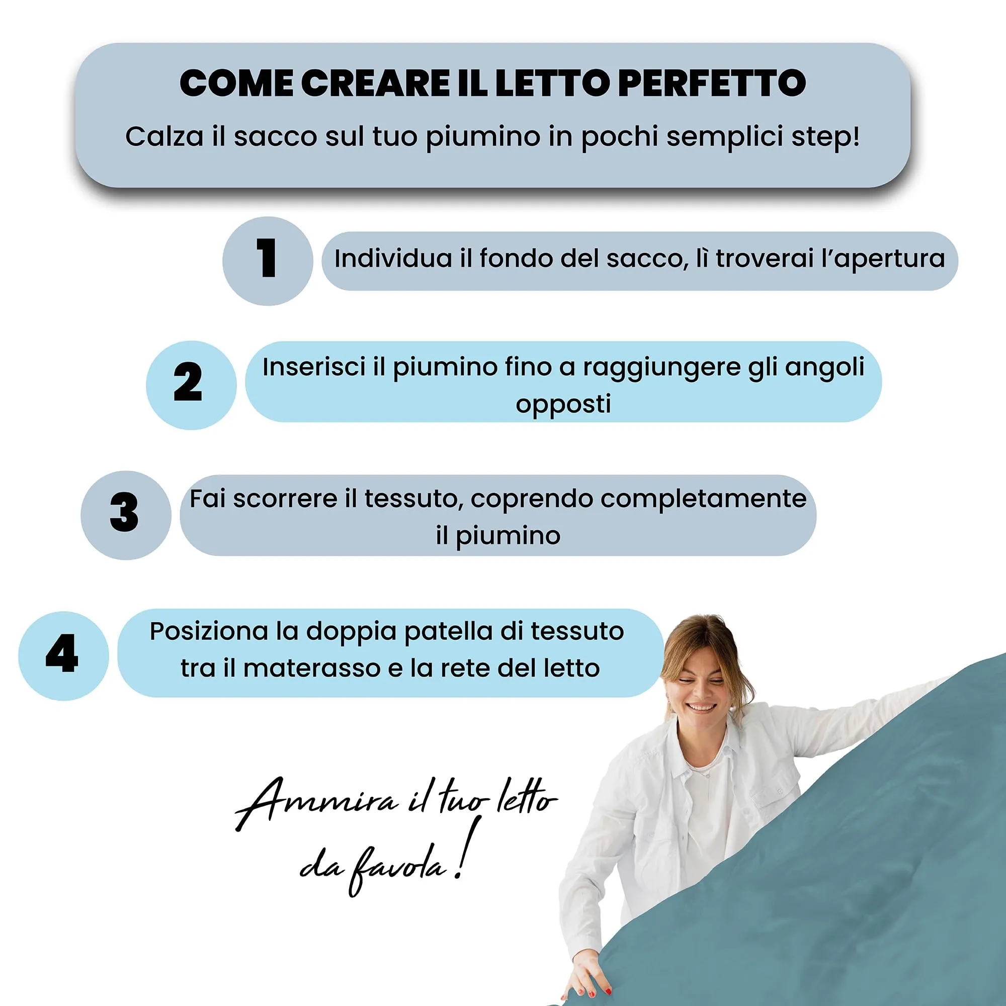 Italian Bed Linen Set Copripiumino 100% Cotone, 200x200 cm, Piazza e Mezza, Ottanio/Grigio Chiaro - immagine 5