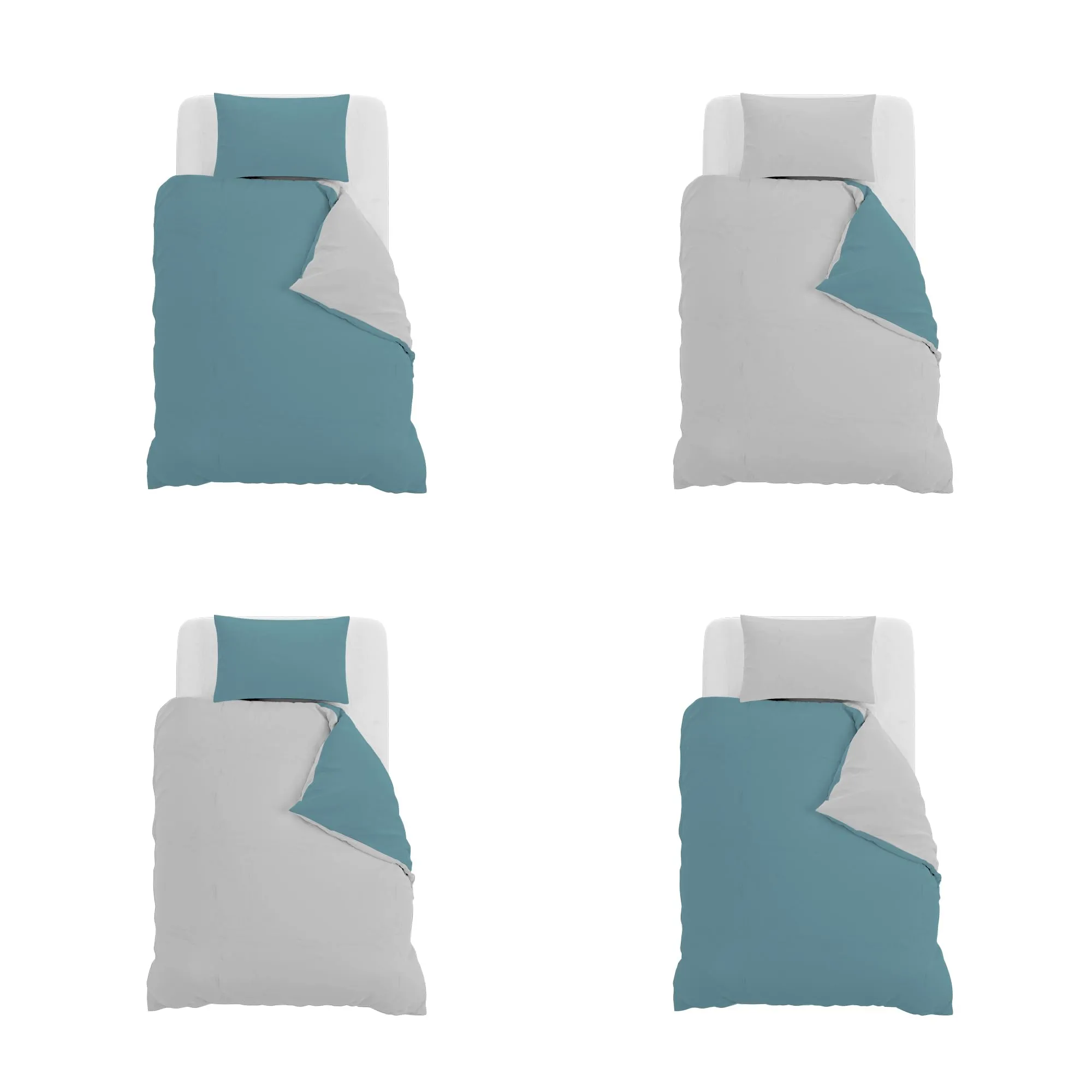 Italian Bed Linen Set Copripiumino 100% Cotone, 200x200 cm, Piazza e Mezza, Ottanio/Grigio Chiaro - immagine 11