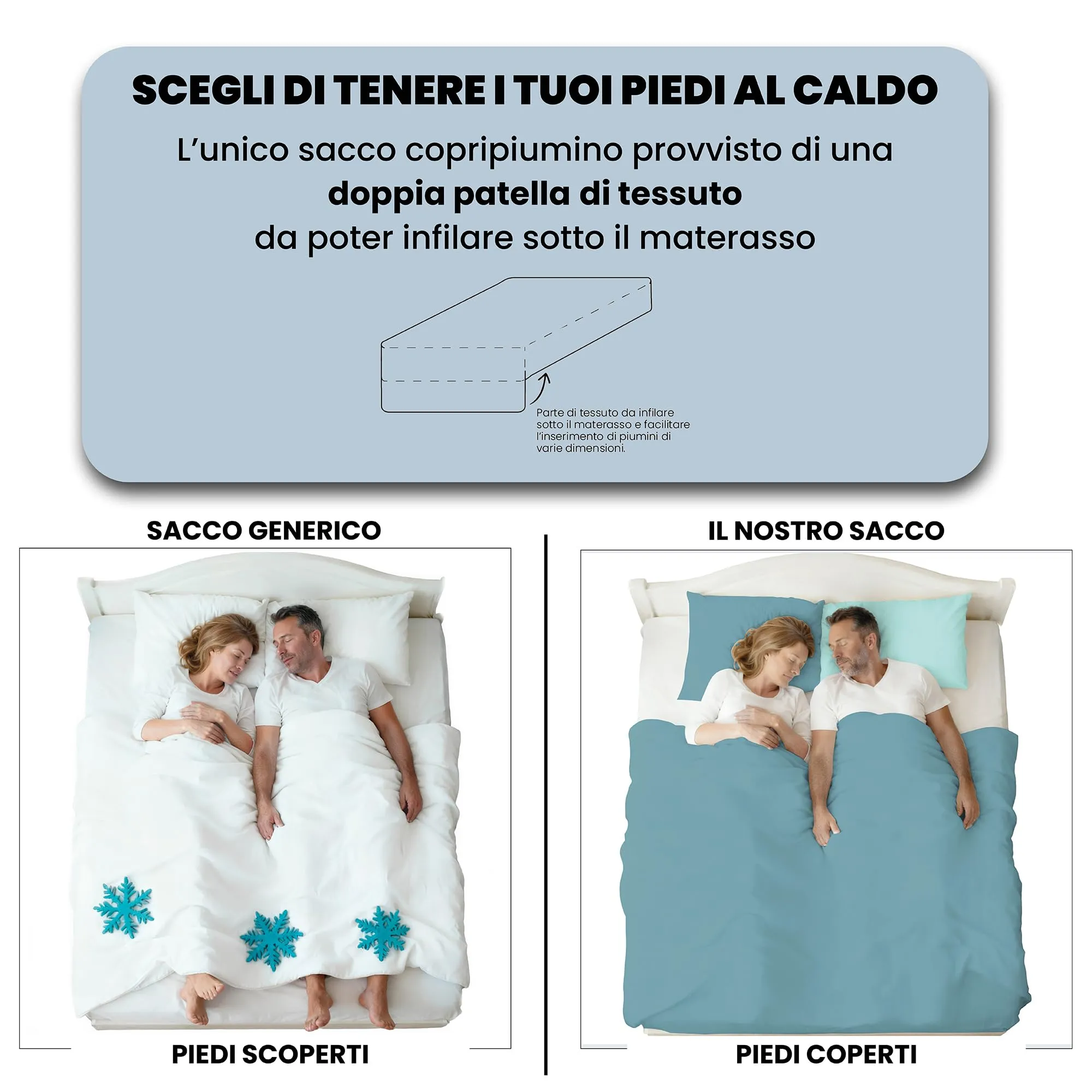 Italian Bed Linen Set Copripiumino 100% Cotone, 200x200 cm, Piazza e Mezza, Ottanio/Acqua - immagine 6