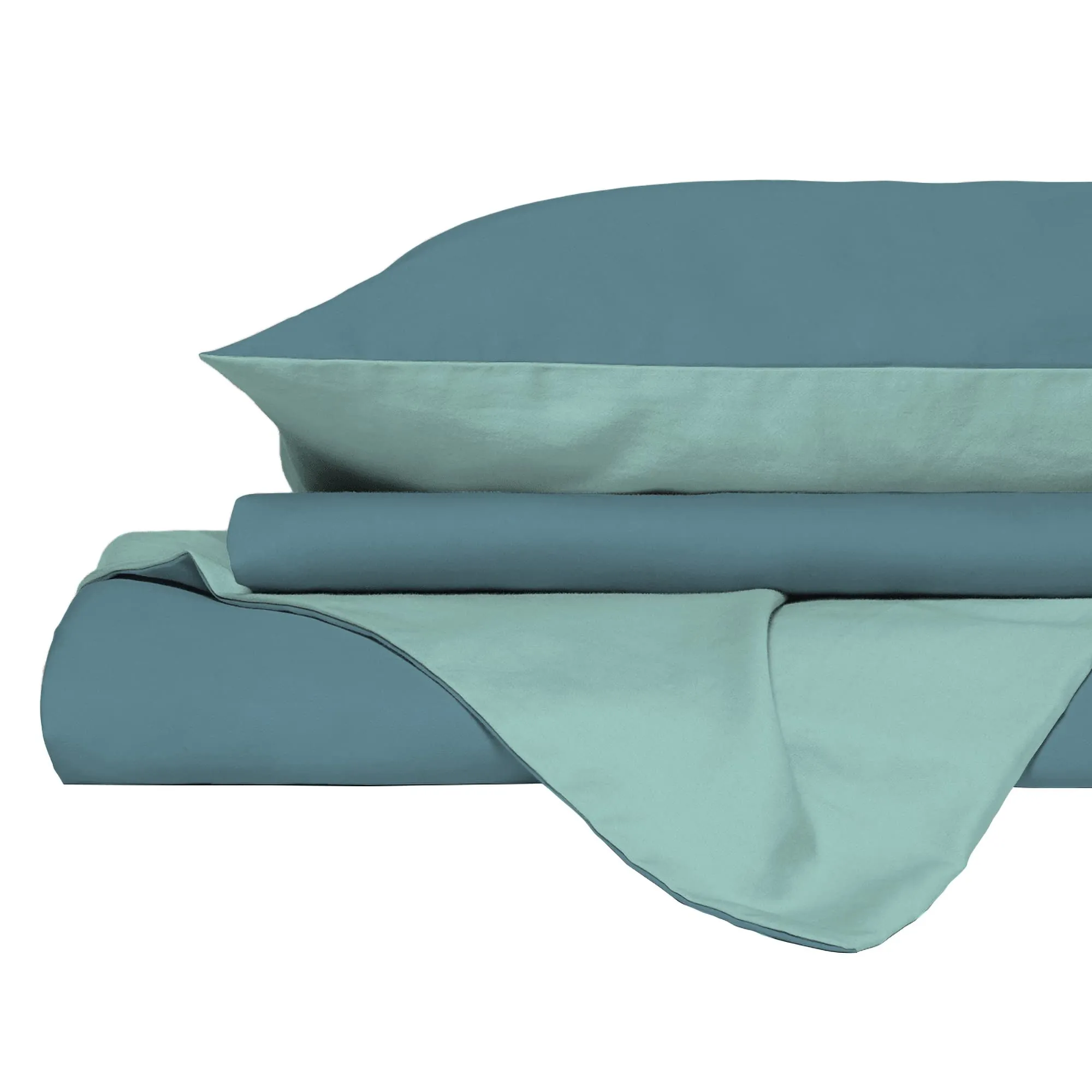 Italian Bed Linen Set Copripiumino 100% Cotone, 200x200 cm, Piazza e Mezza, Ottanio/Acqua - immagine 9
