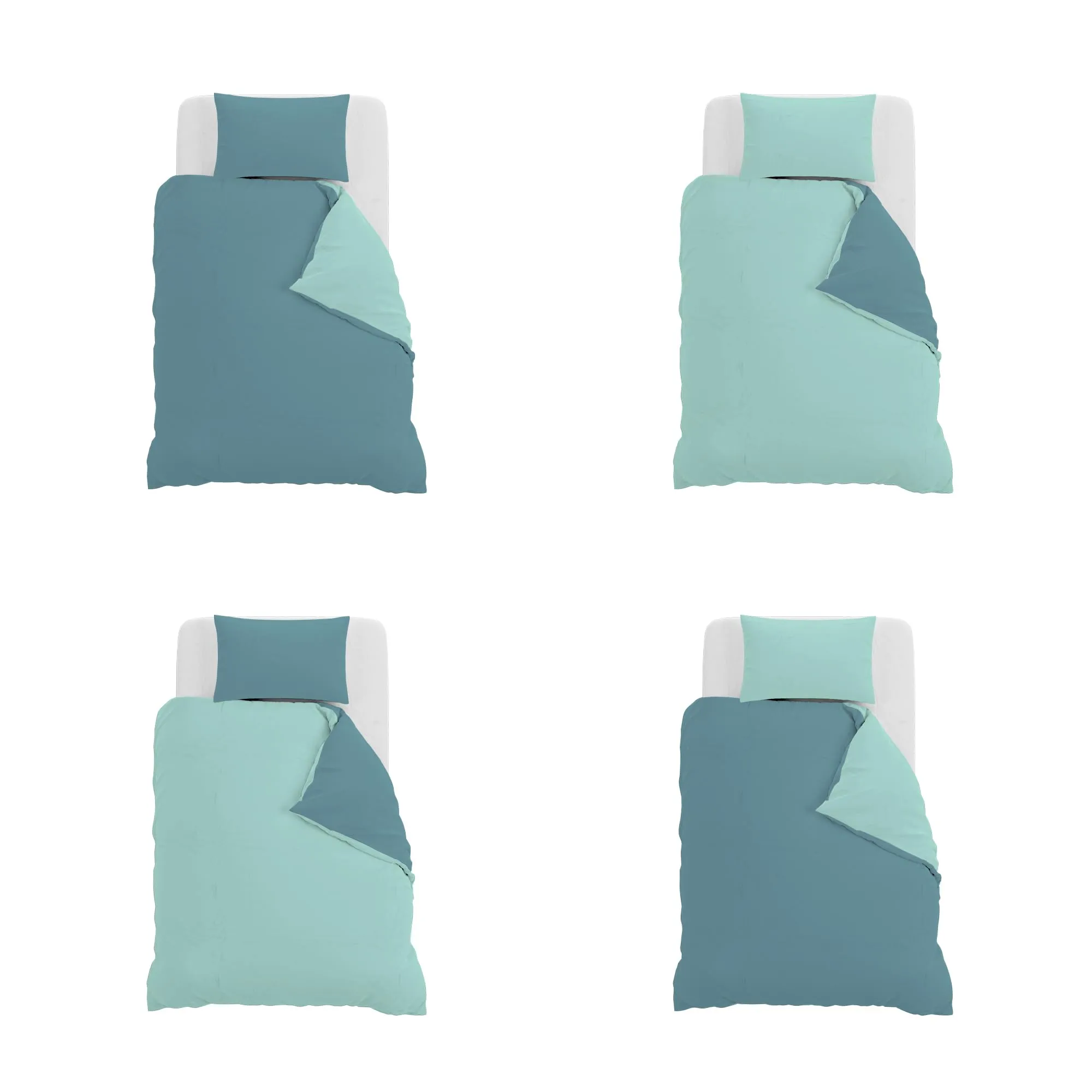 Italian Bed Linen Set Copripiumino 100% Cotone, 200x200 cm, Piazza e Mezza, Ottanio/Acqua - immagine 11