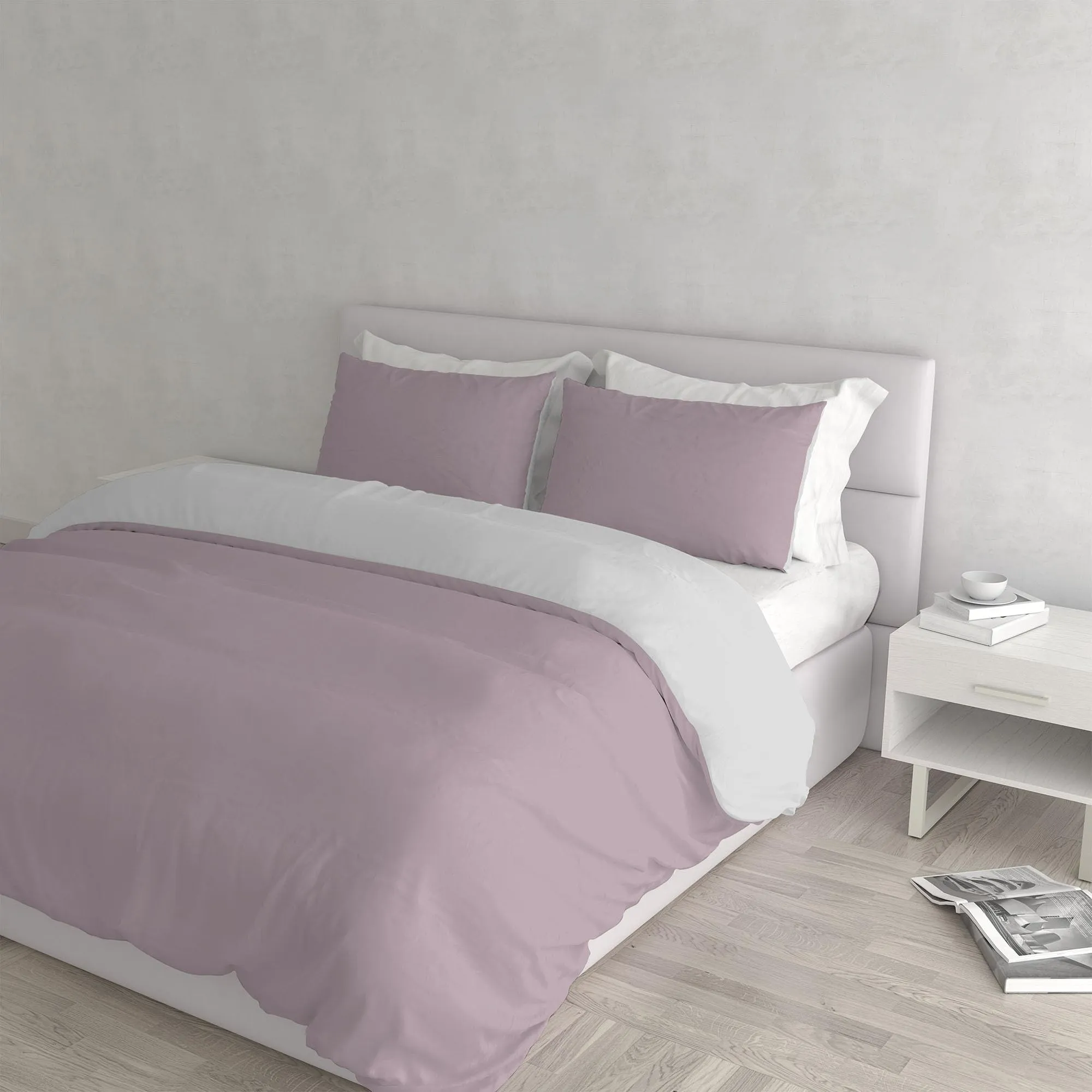 Italian Bed Linen Set Copripiumino 100% Cotone, Matrimoniale, 250x200 cm, Rosa Antico/Grigio Chiaro - immagine 1