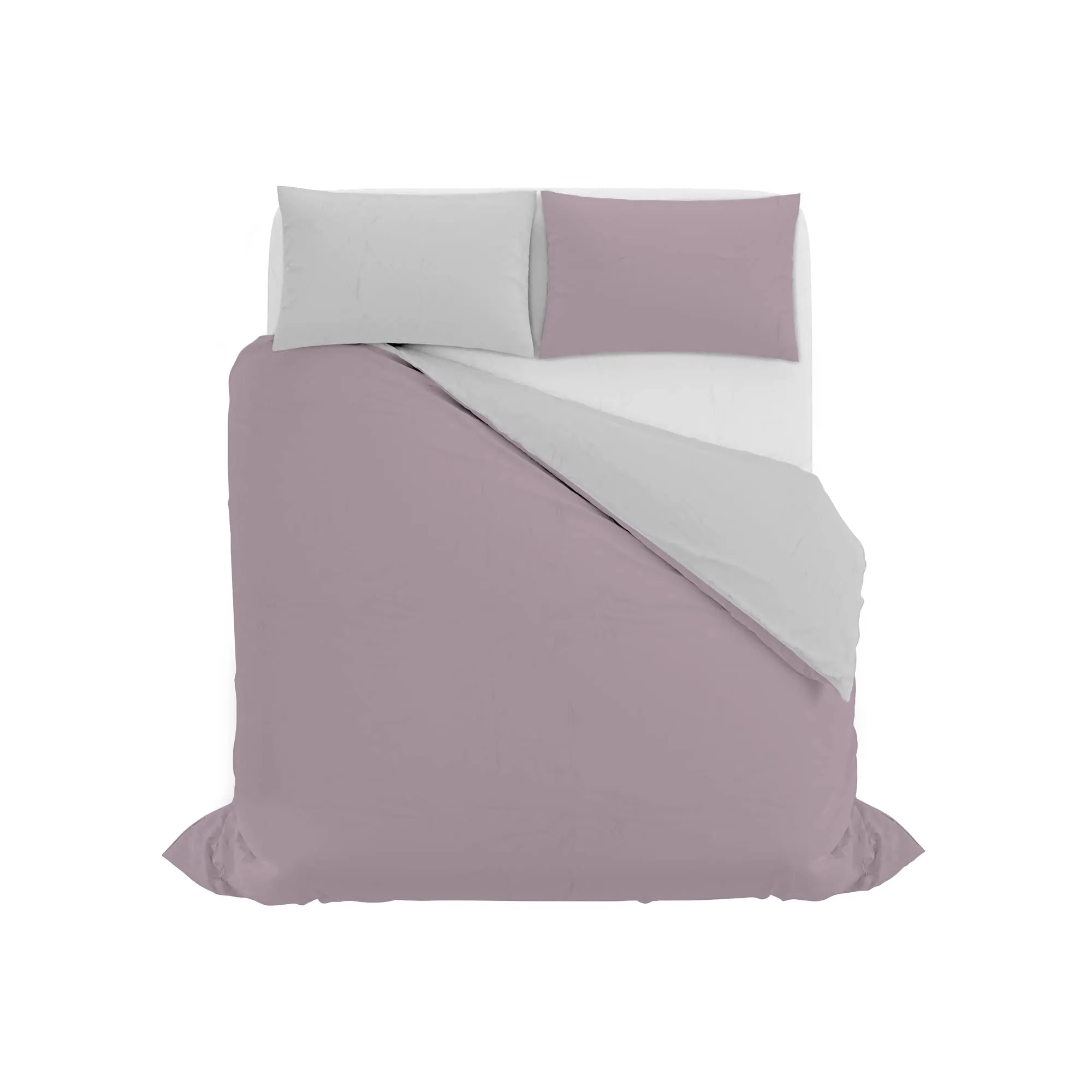 Italian Bed Linen Set Copripiumino 100% Cotone, Matrimoniale, 250x200 cm, Rosa Antico/Grigio Chiaro - immagine 10