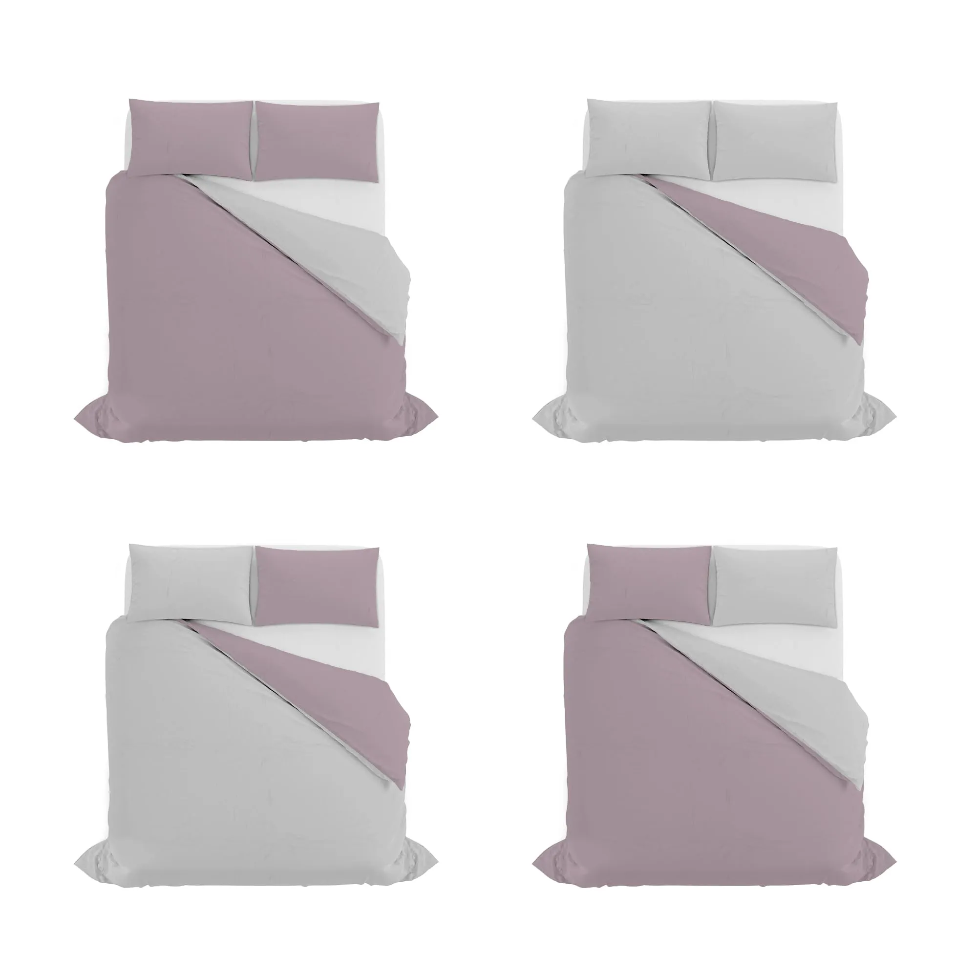 Italian Bed Linen Set Copripiumino 100% Cotone, Matrimoniale, 250x200 cm, Rosa Antico/Grigio Chiaro - immagine 11