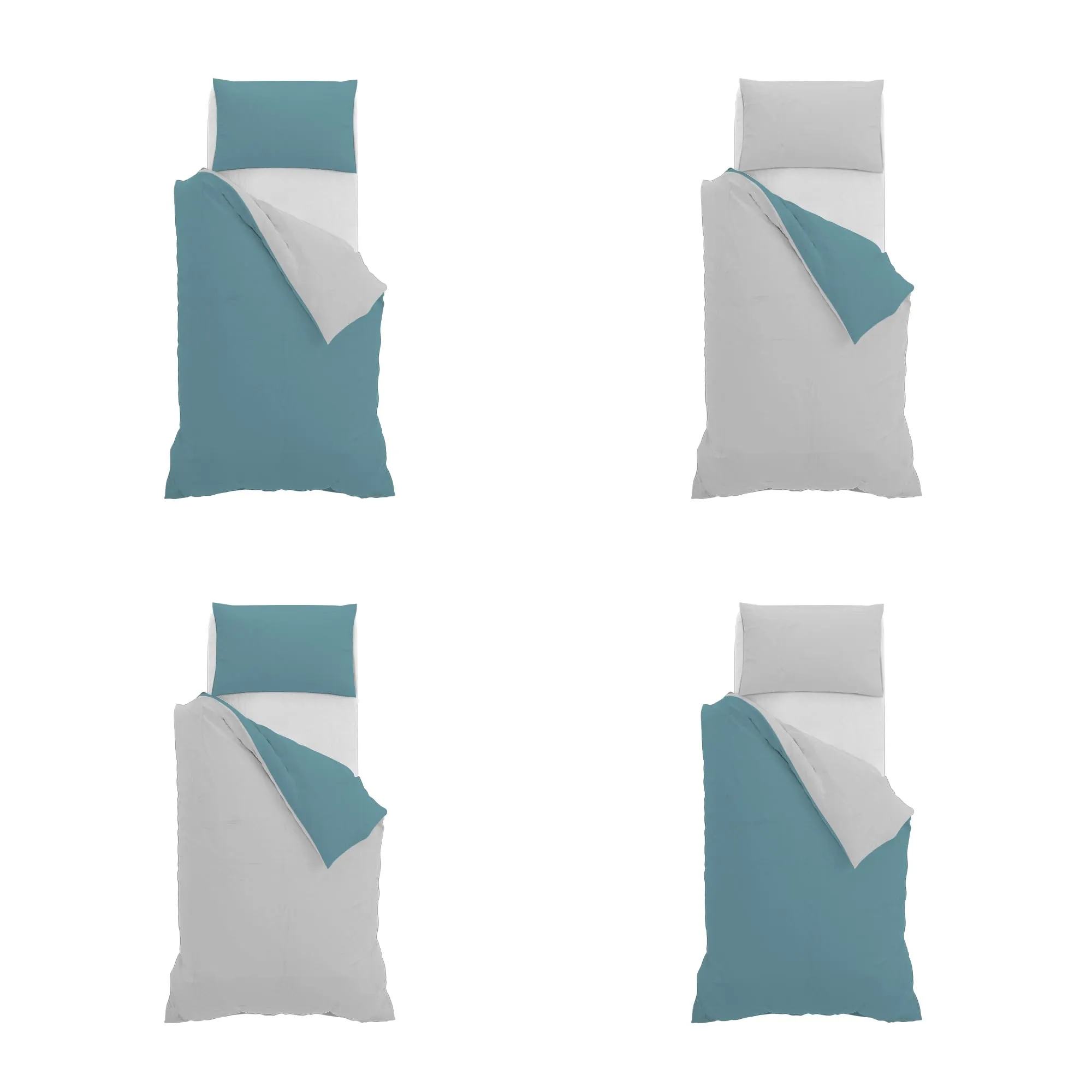 Italian Bed Linen Set Copripiumino 100% Cotone, Singolo, 150x200 cm, Ottanio/Grigio Chiaro - immagine 11