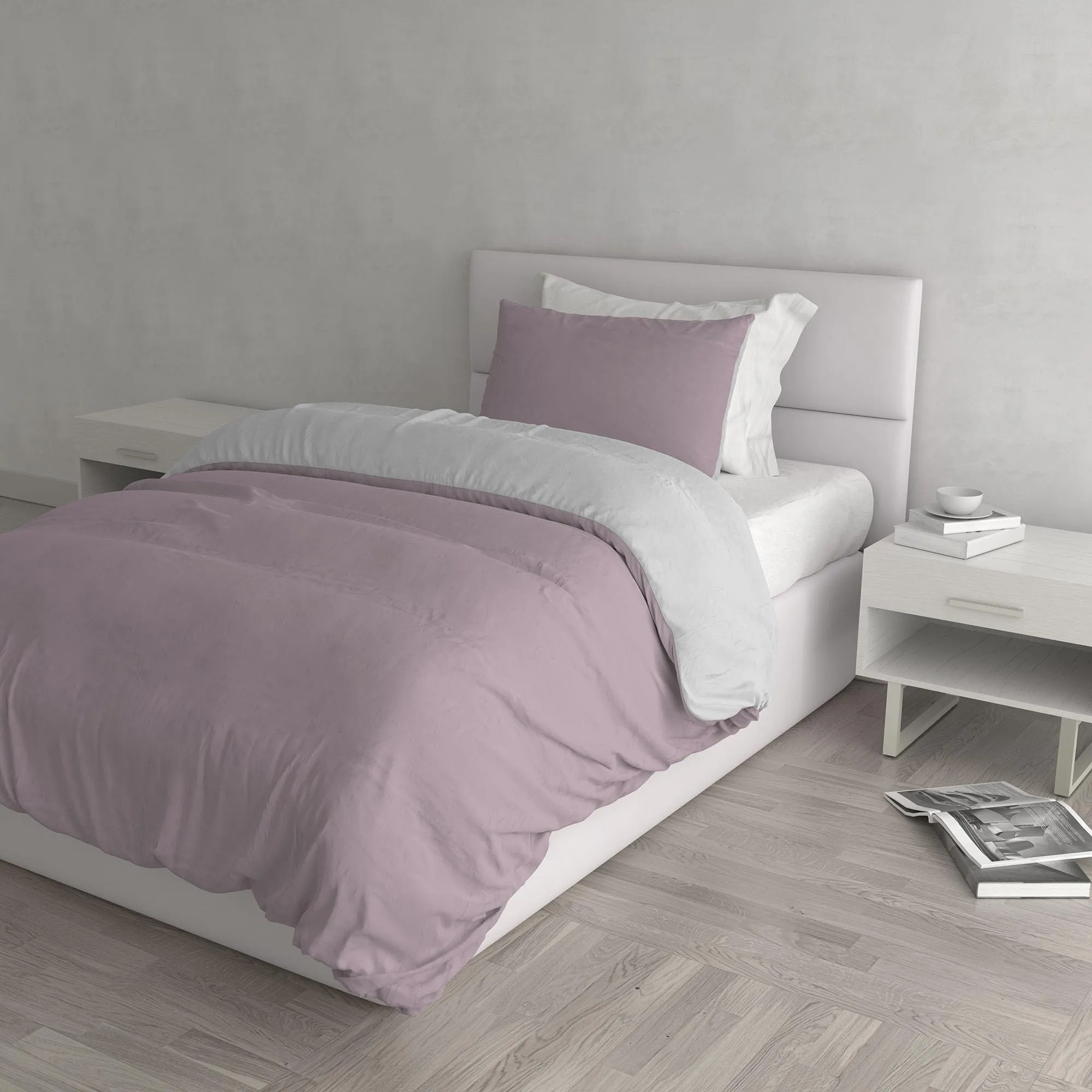 Italian Bed Linen Set Copripiumino 100% Cotone, Singolo, 150x200 cm, Rosa Antico/Grigio Chiaro - immagine 1