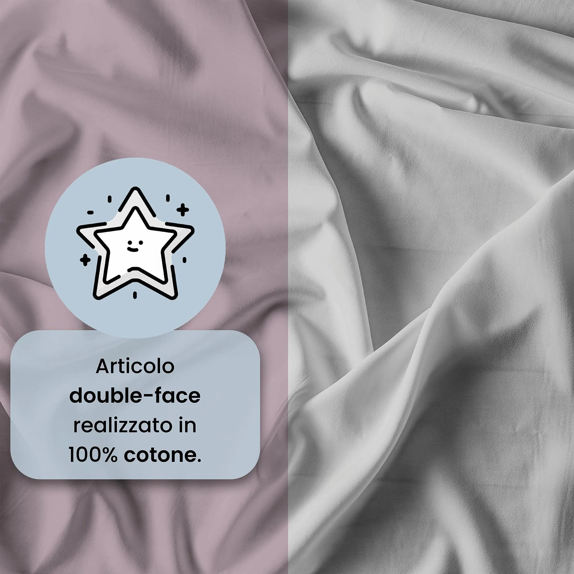 Italian Bed Linen Set Copripiumino 100% Cotone, Singolo, 150x200 cm, Rosa Antico/Grigio Chiaro - immagine 3