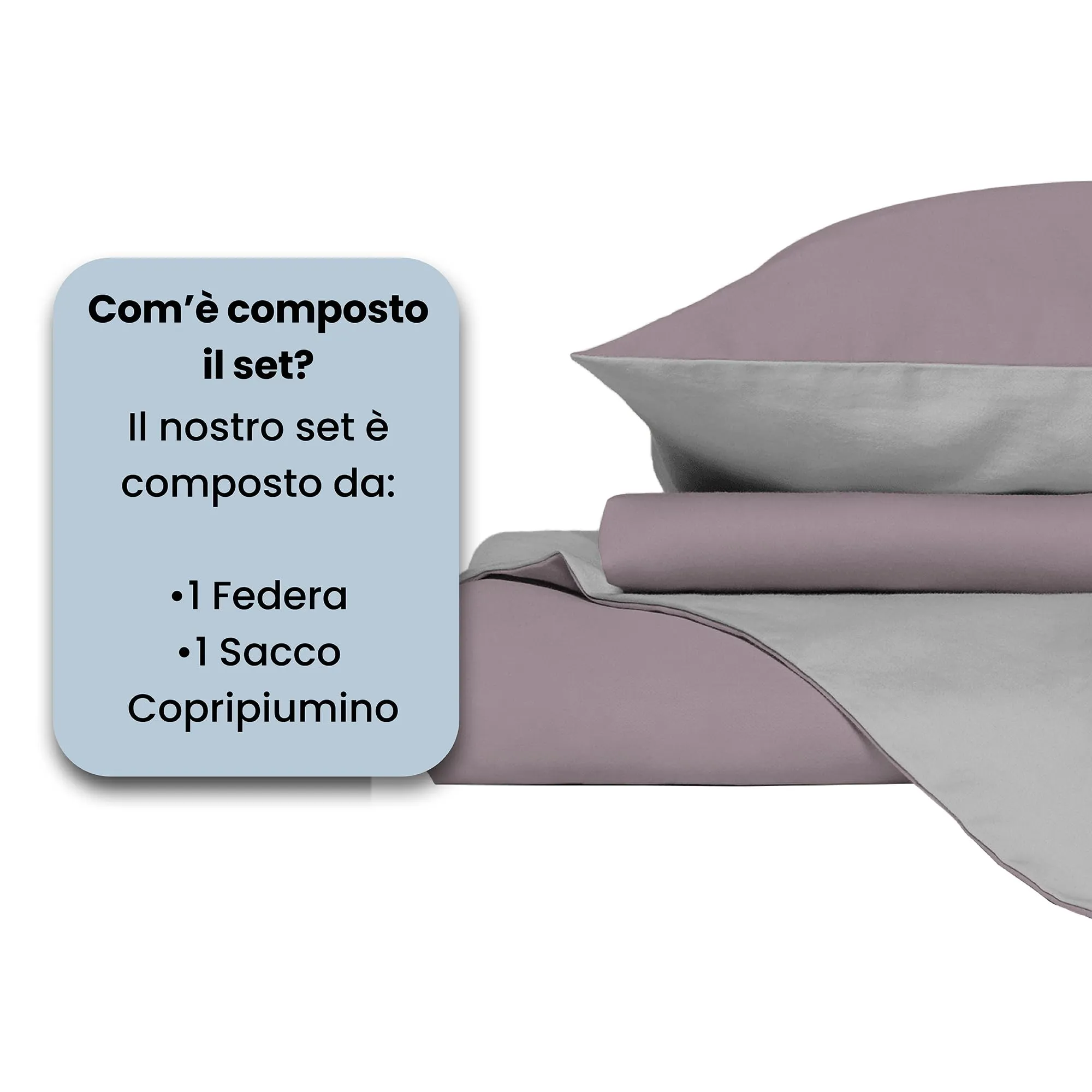 Italian Bed Linen Set Copripiumino 100% Cotone, Singolo, 150x200 cm, Rosa Antico/Grigio Chiaro - immagine 4