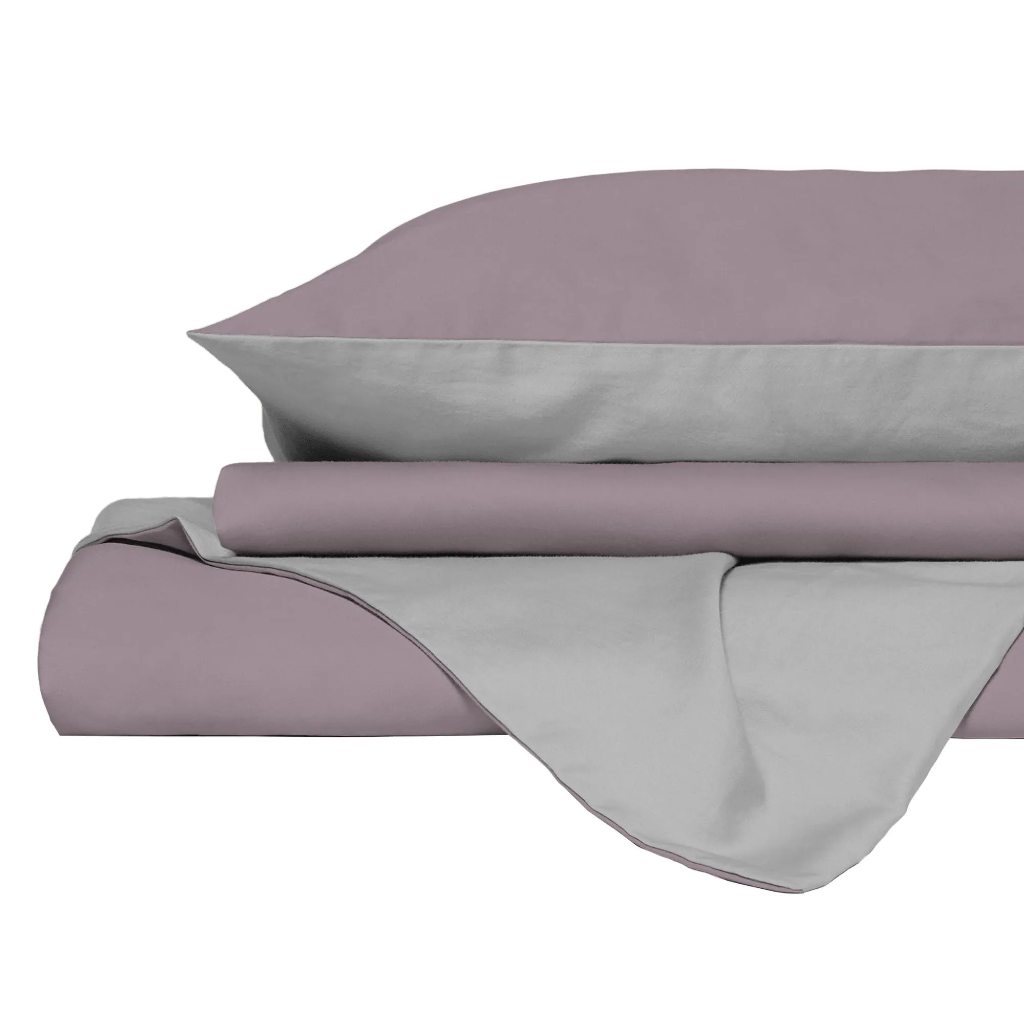 Italian Bed Linen Set Copripiumino 100% Cotone, Singolo, 150x200 cm, Rosa Antico/Grigio Chiaro - immagine 9