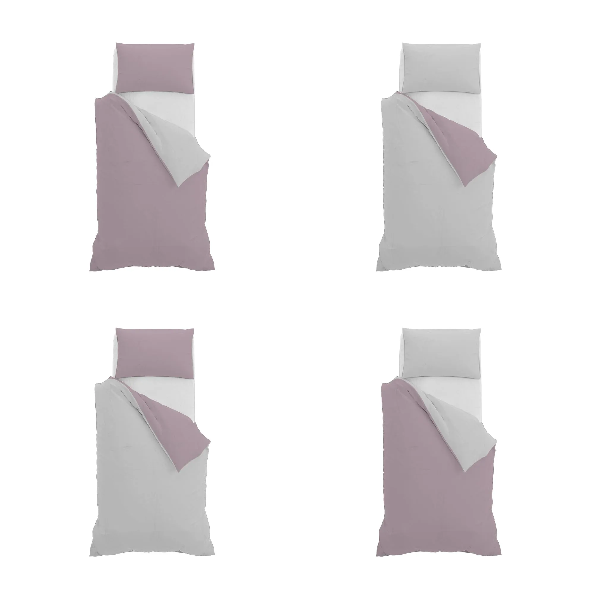 Italian Bed Linen Set Copripiumino 100% Cotone, Singolo, 150x200 cm, Rosa Antico/Grigio Chiaro - immagine 11