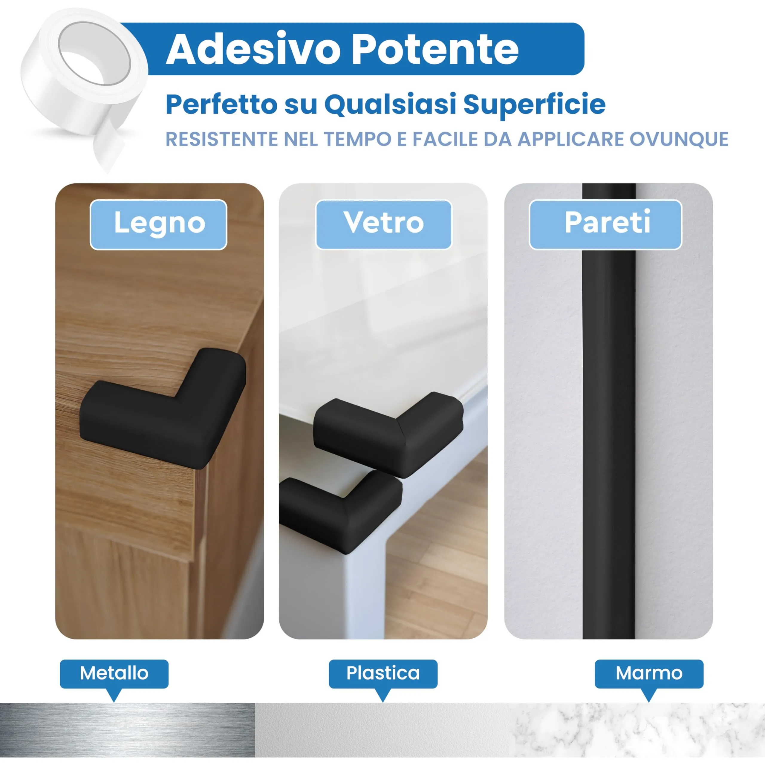 Happy Chlea Kit Protezione Bambini in Gomma con Schiuma Attiva, 6,4m Paracolpi, 8 Paraspigoli Angolari, 4 Blocca Cassetti e 1 Fermaporta (Nero) - immagine 5