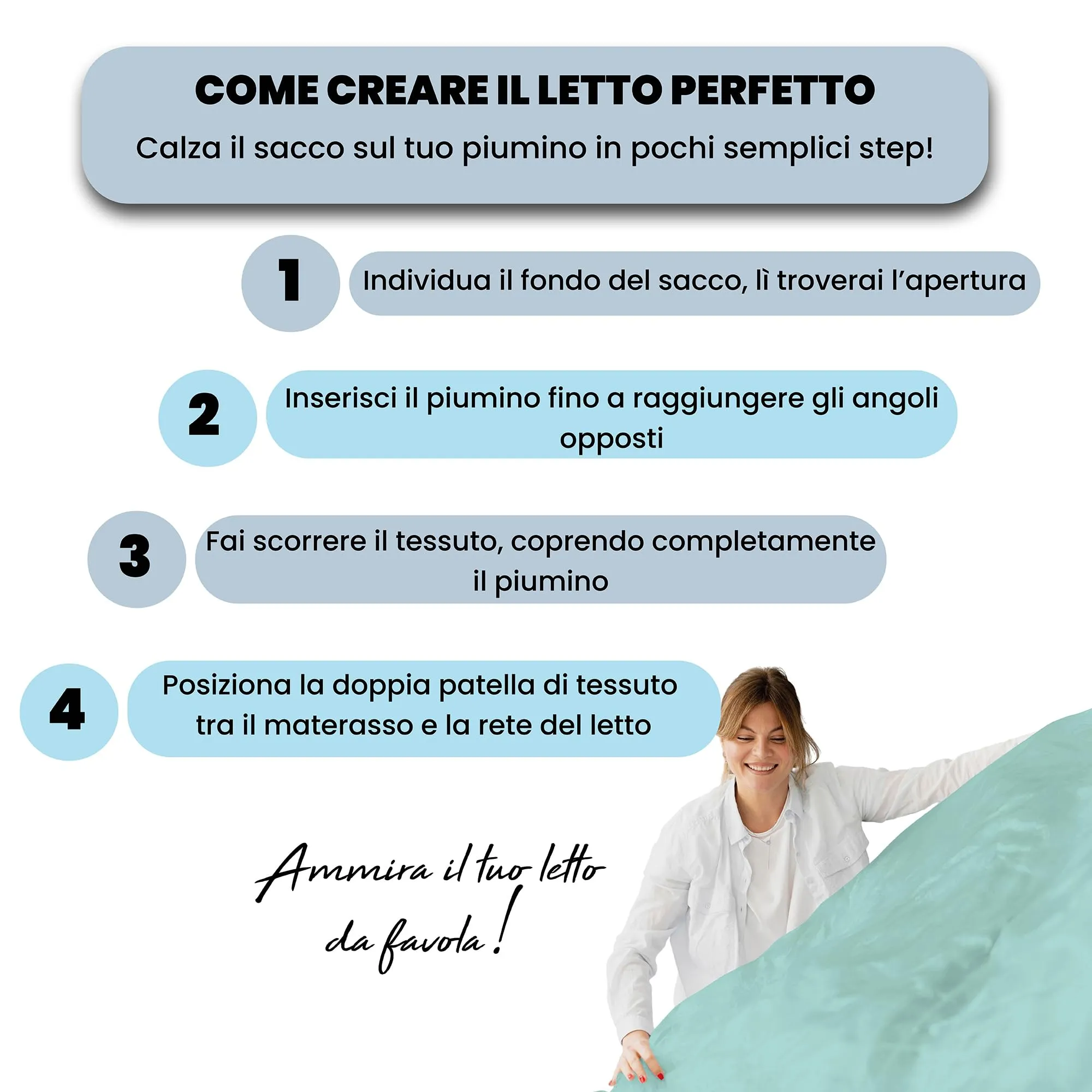 Italian Bed Linen Set Copripiumino 100% Cotone, 200x200 cm, Piazza e Mezza, Acqua/Grigio Chiaro - immagine 5