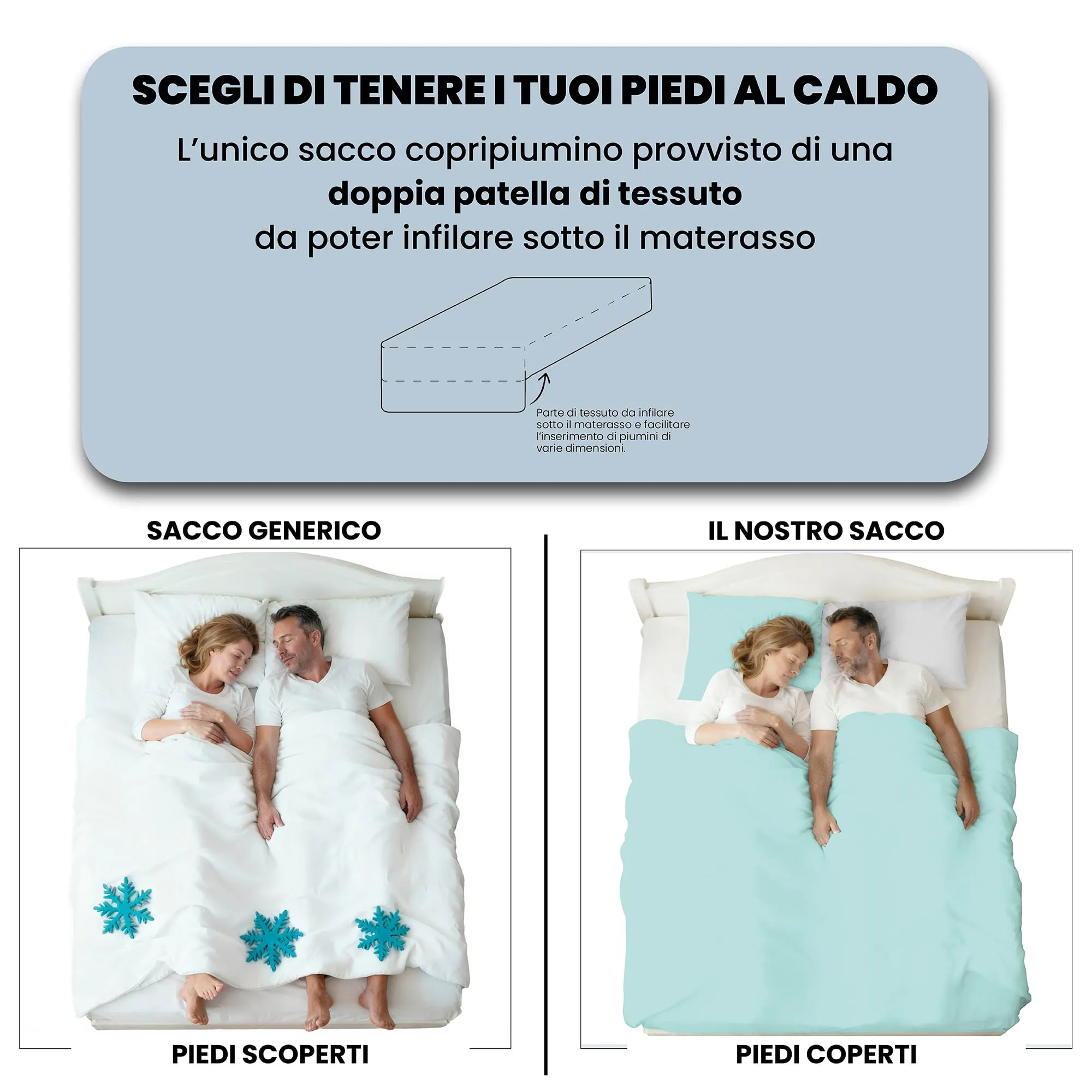 Italian Bed Linen Set Copripiumino 100% Cotone, 200x200 cm, Piazza e Mezza, Acqua/Grigio Chiaro - immagine 6